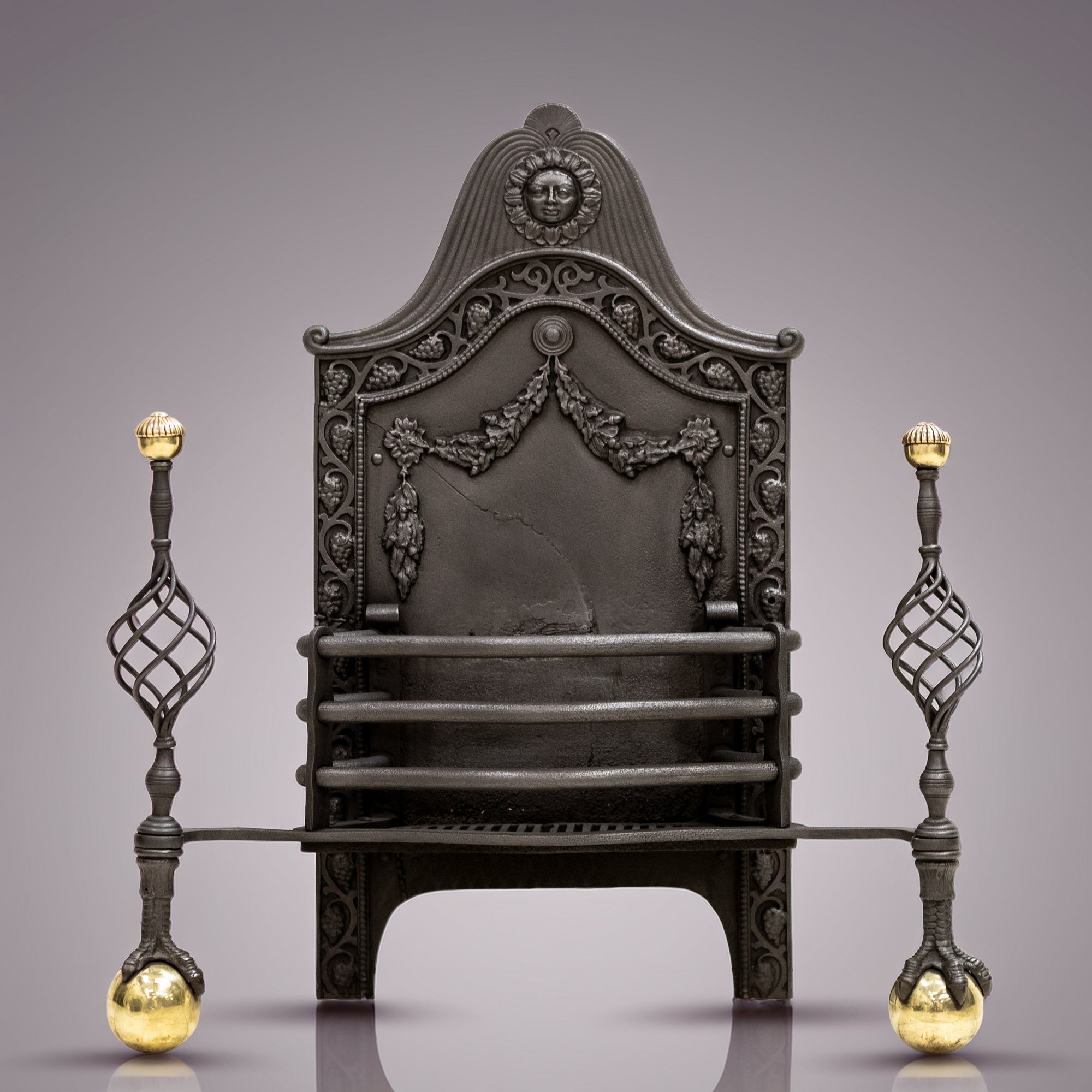Large Antique Arts & Crafts Fire Basket with Finials | The Architectural Forum