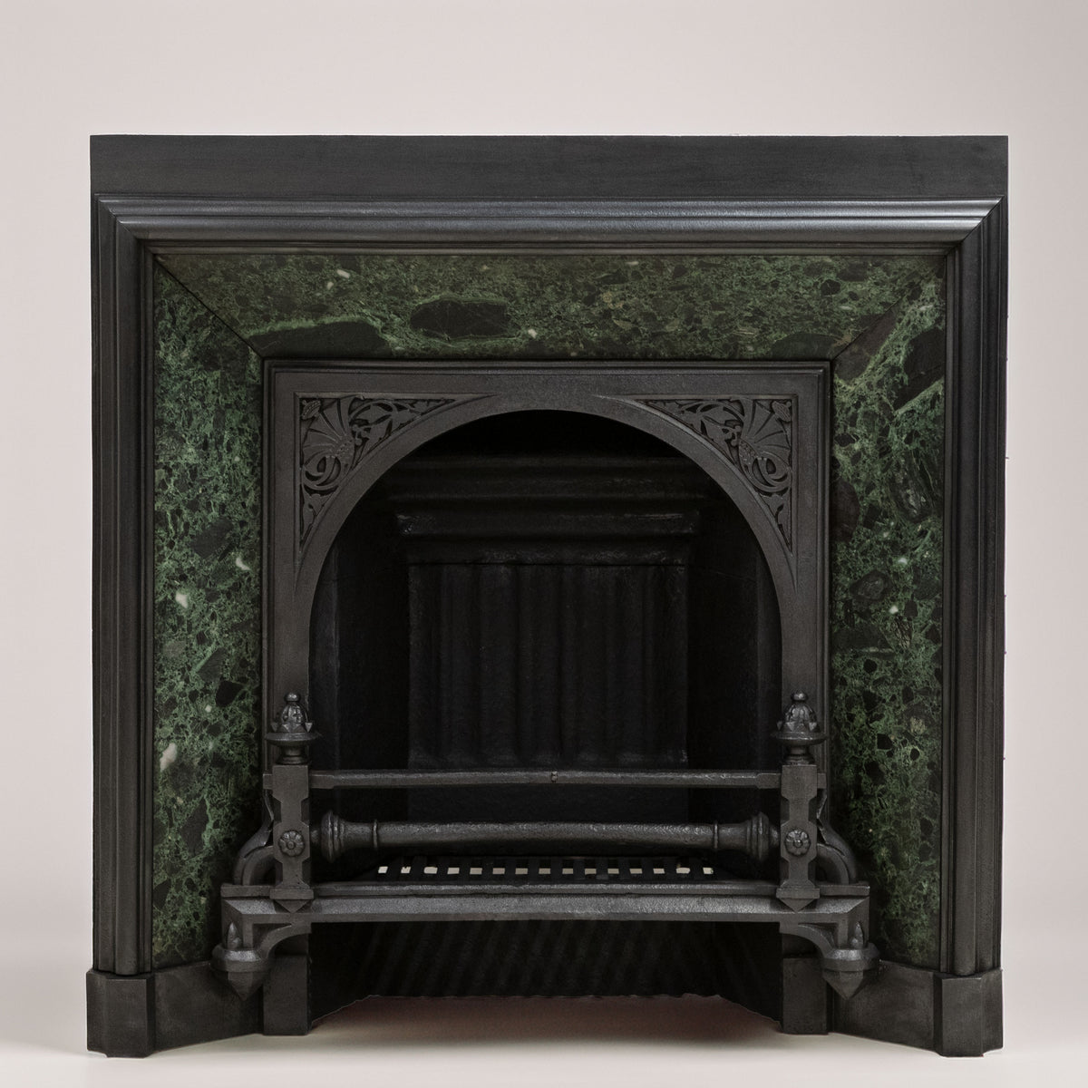 Antique Victorian Cast Iron Insert with Verde Antico Marble