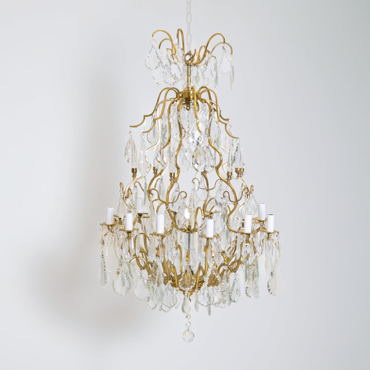 Early 20th Century Solid Brass & Crystal Chandelier