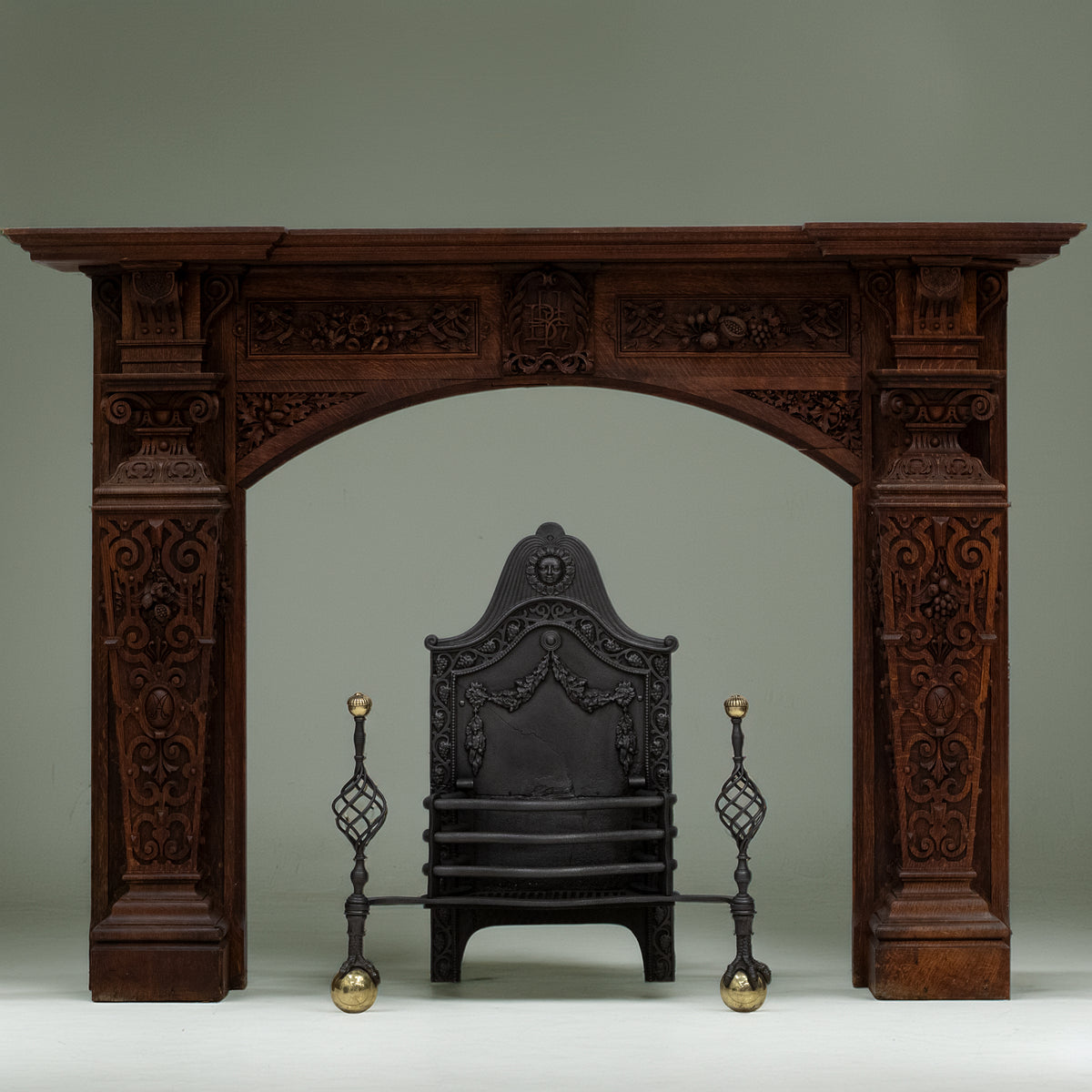 Monumental Antique Arts & Crafts Carved Oak Fireplace Surround | The Architectural Forum