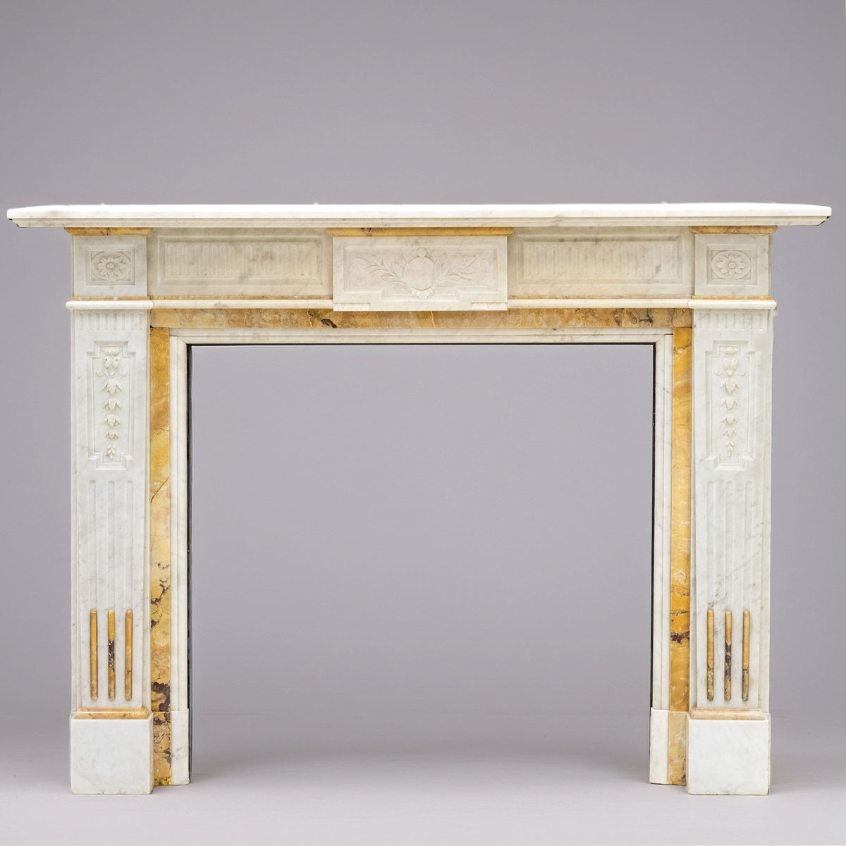 Antique Victorian Carrara Siena Marble Fireplace Surround