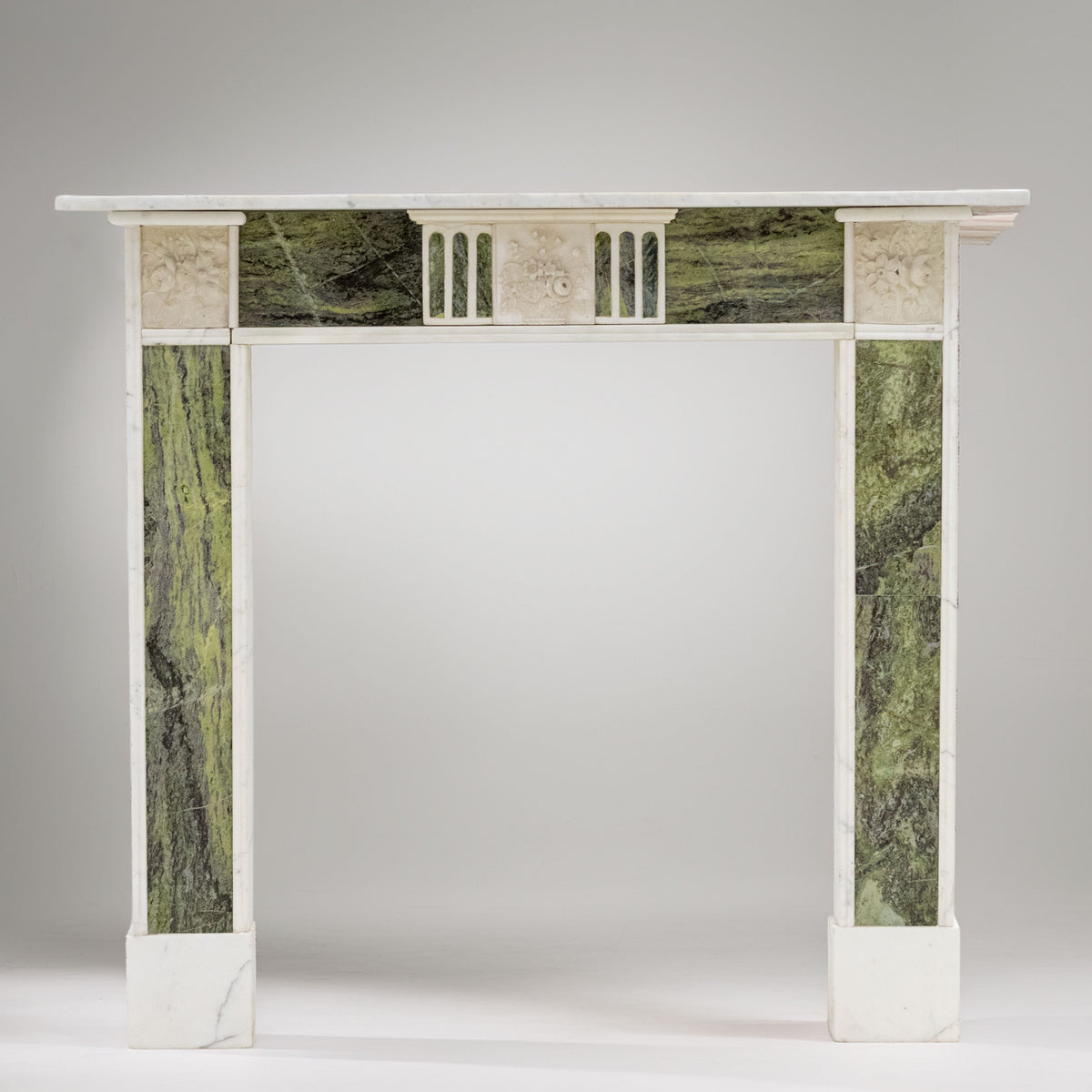 Antique Regency Statuary & Verde Marble Fireplace Surround