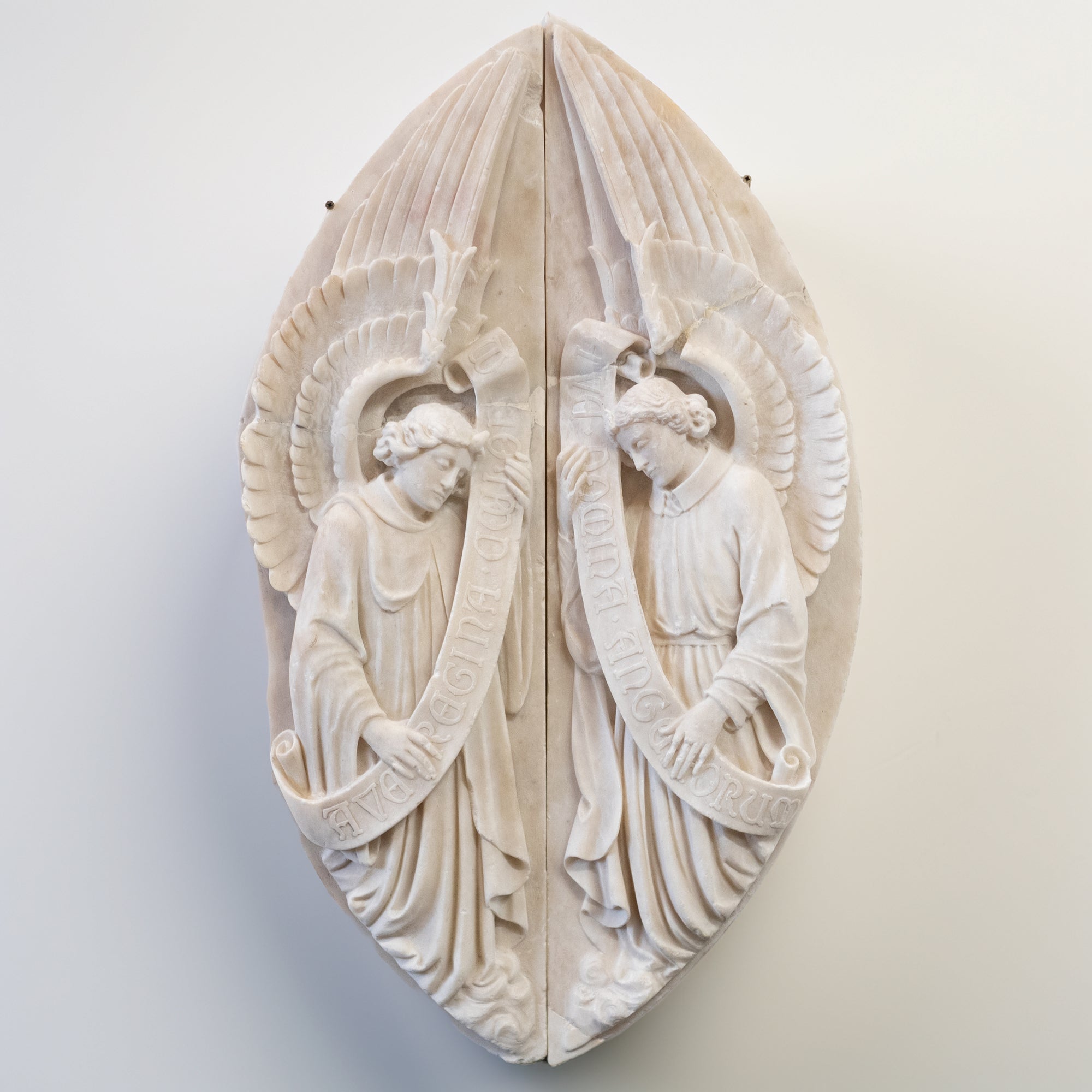 Large Pair of Alabaster Carved Angel Decorative Wall Plaques | The Architectural Forum