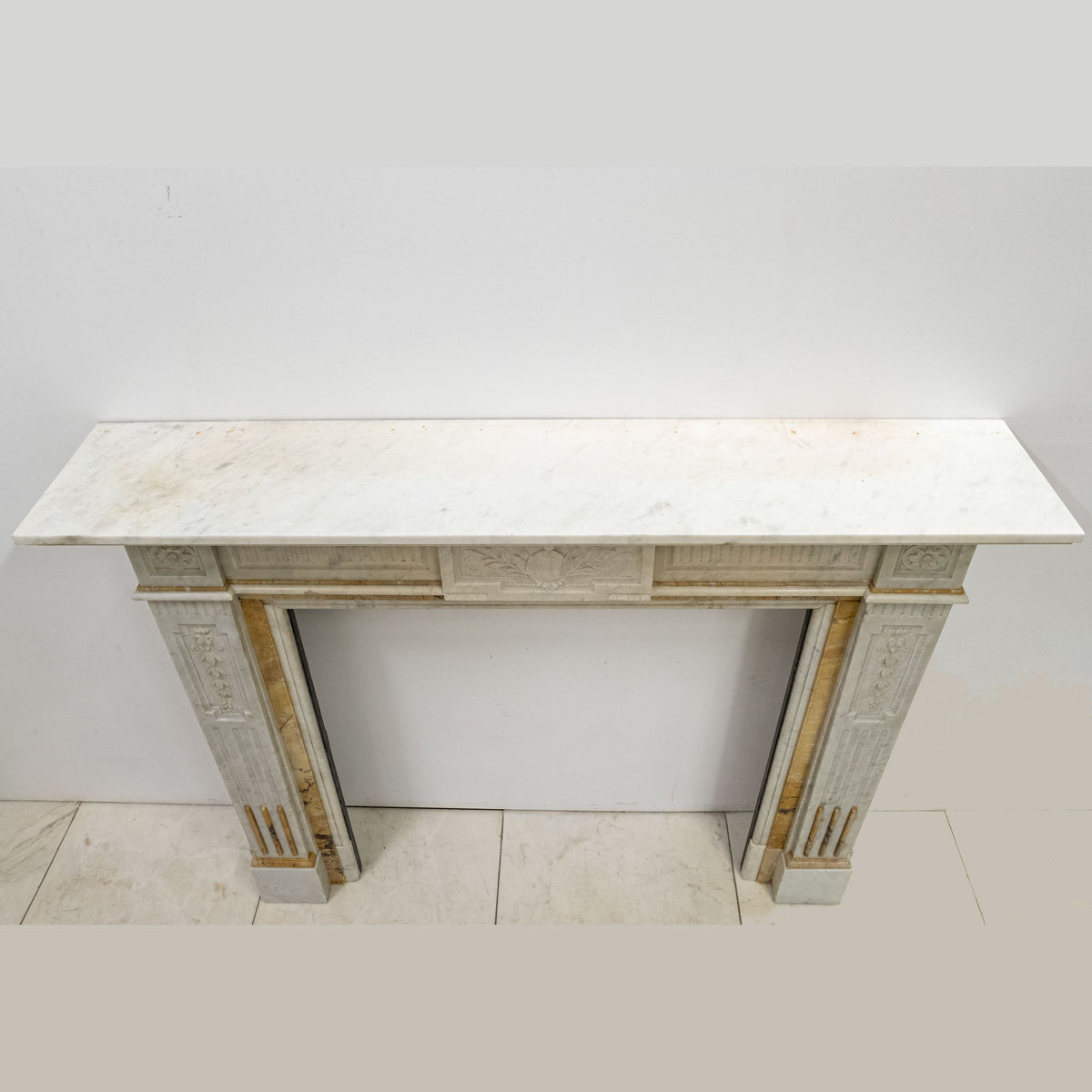 Antique Victorian Carrara Siena Marble Fireplace Surround