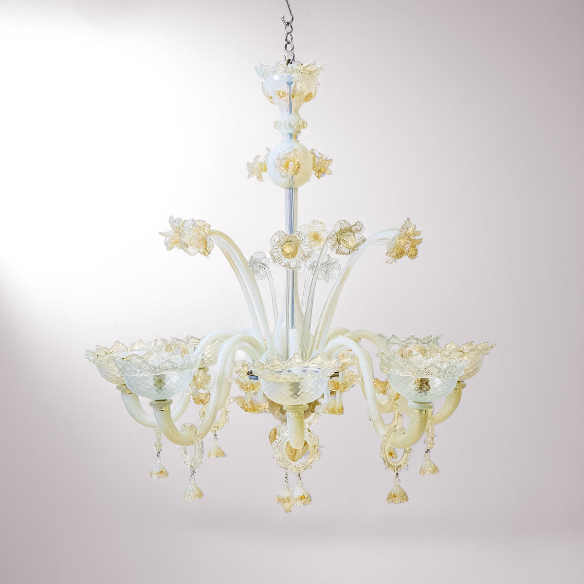 Large Murano Glass White & Gold Chandelier | Floral Venetian Light | The Architectural Forum