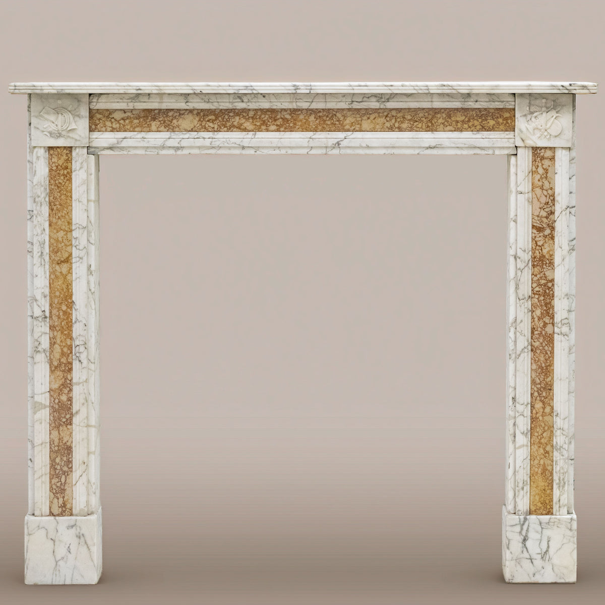 Regency Carrara Marble Fireplace Surround with Brocatelle Inlay | The Architectural Forum