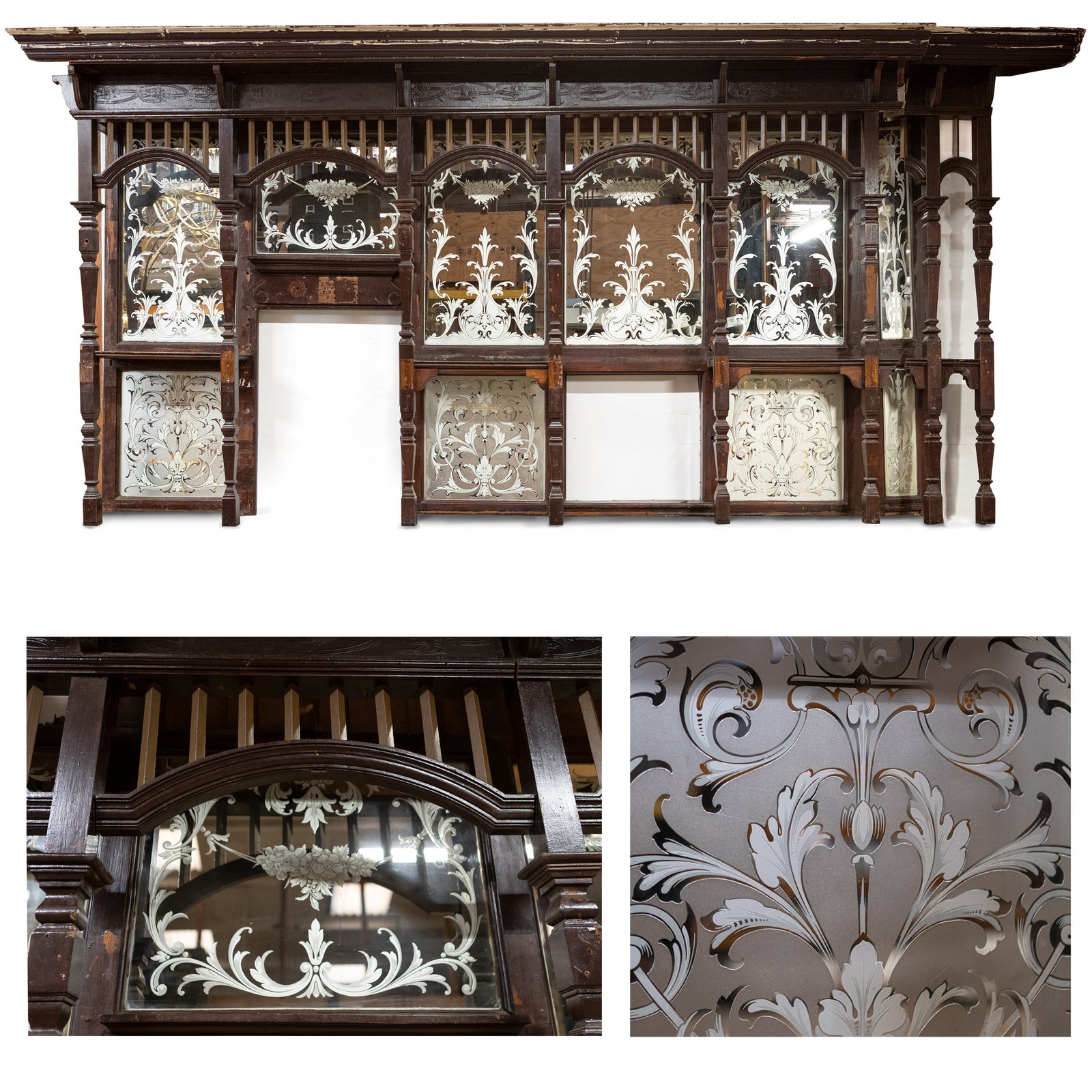 Antique Victorian Mahogany Back Bar | Backfitting with Etched Mirror | The Architectural Forum