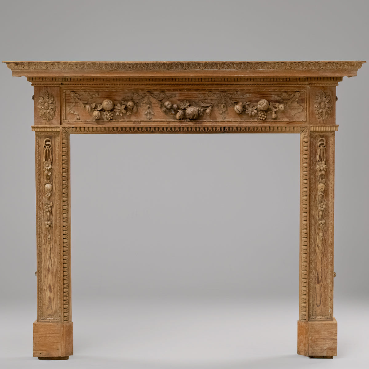 Antique Deeply Carved Wooden Fireplace Surround