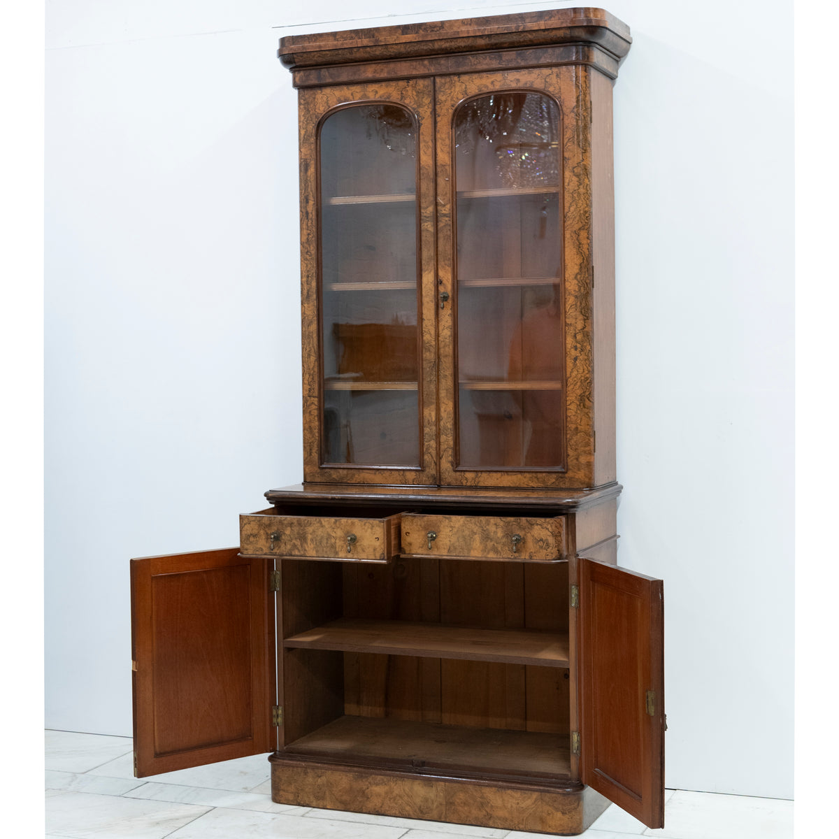 Antique Victorian Burr Walnut Dresser | Glazed Display Cabinet | The Architectural Forum