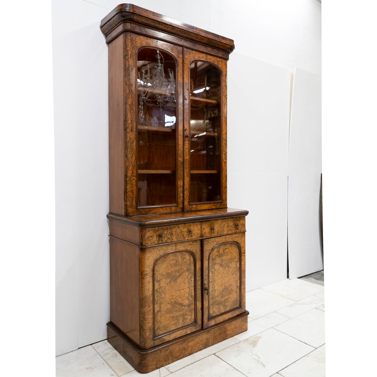 Antique Victorian Burr Walnut Dresser | Glazed Display Cabinet | The Architectural Forum