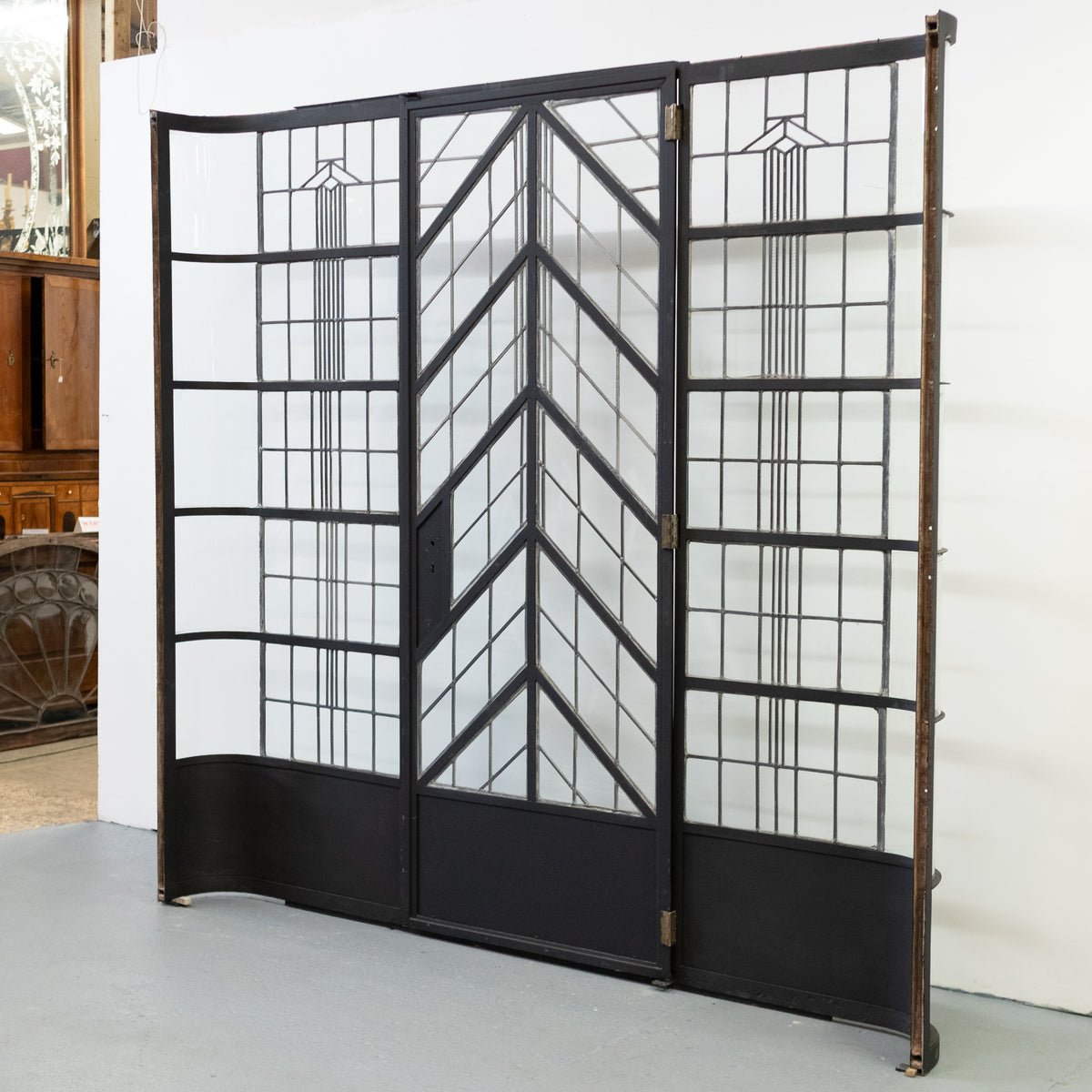 Original Art Deco Crittall Entranceway with Curved Leaded Sides