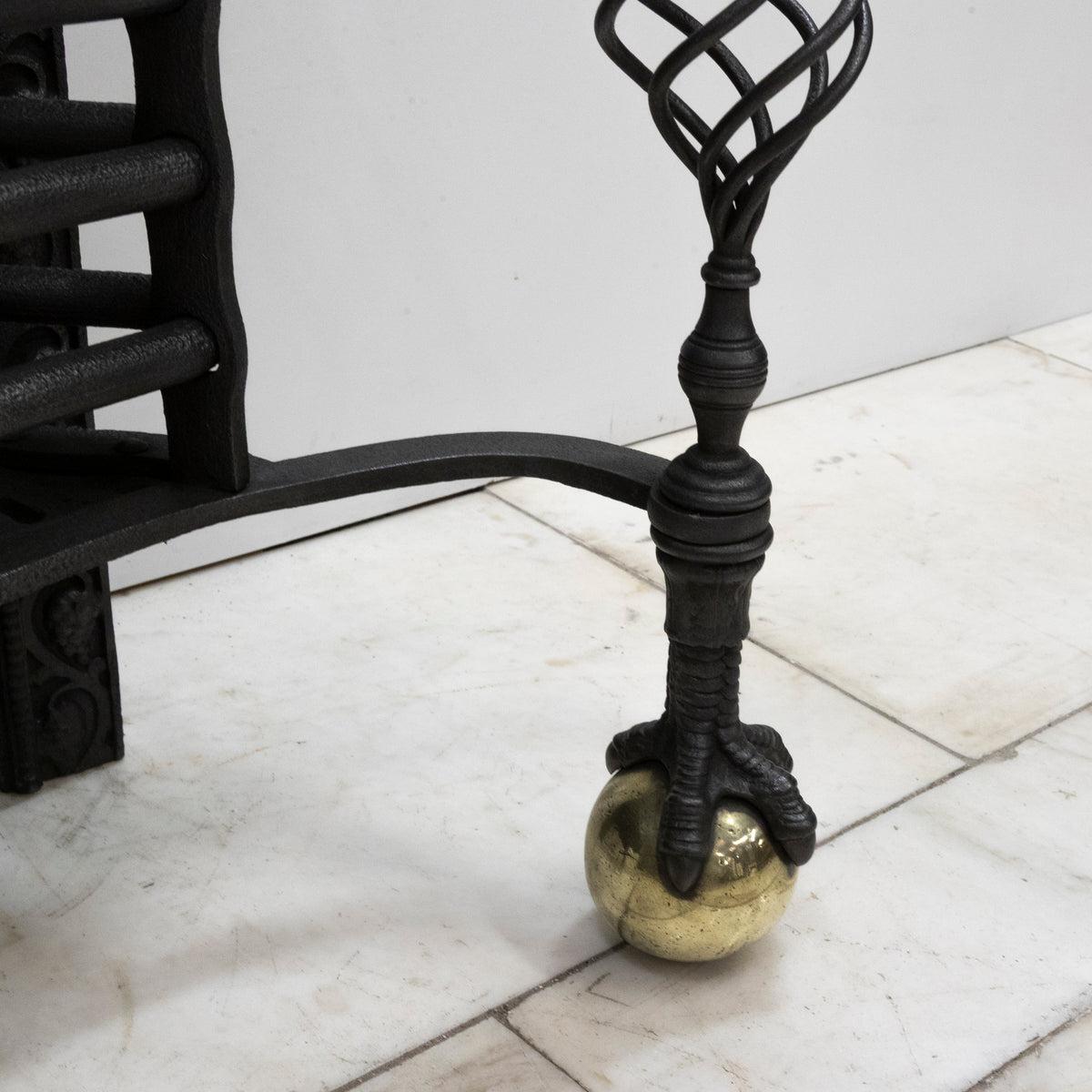 Large Antique Arts & Crafts Fire Basket with Finials | The Architectural Forum