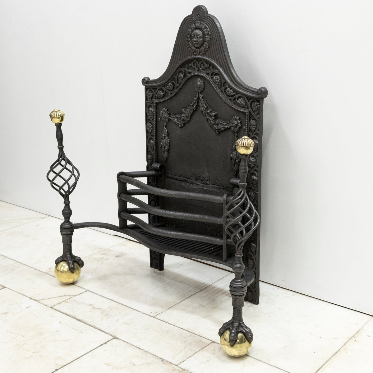 Large Antique Arts & Crafts Fire Basket with Finials | The Architectural Forum