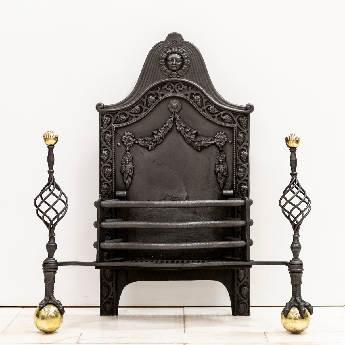 Large Antique Arts & Crafts Fire Basket with Finials | The Architectural Forum