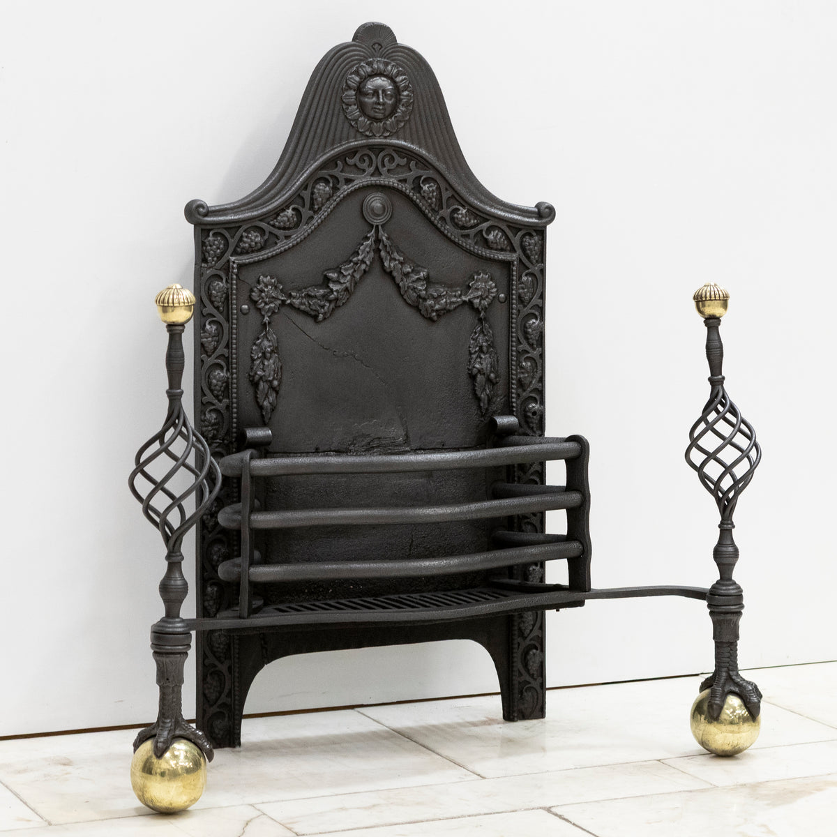 Large Antique Arts & Crafts Fire Basket with Finials | The Architectural Forum