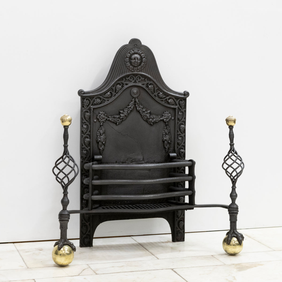 Large Antique Arts & Crafts Fire Basket with Finials | The Architectural Forum