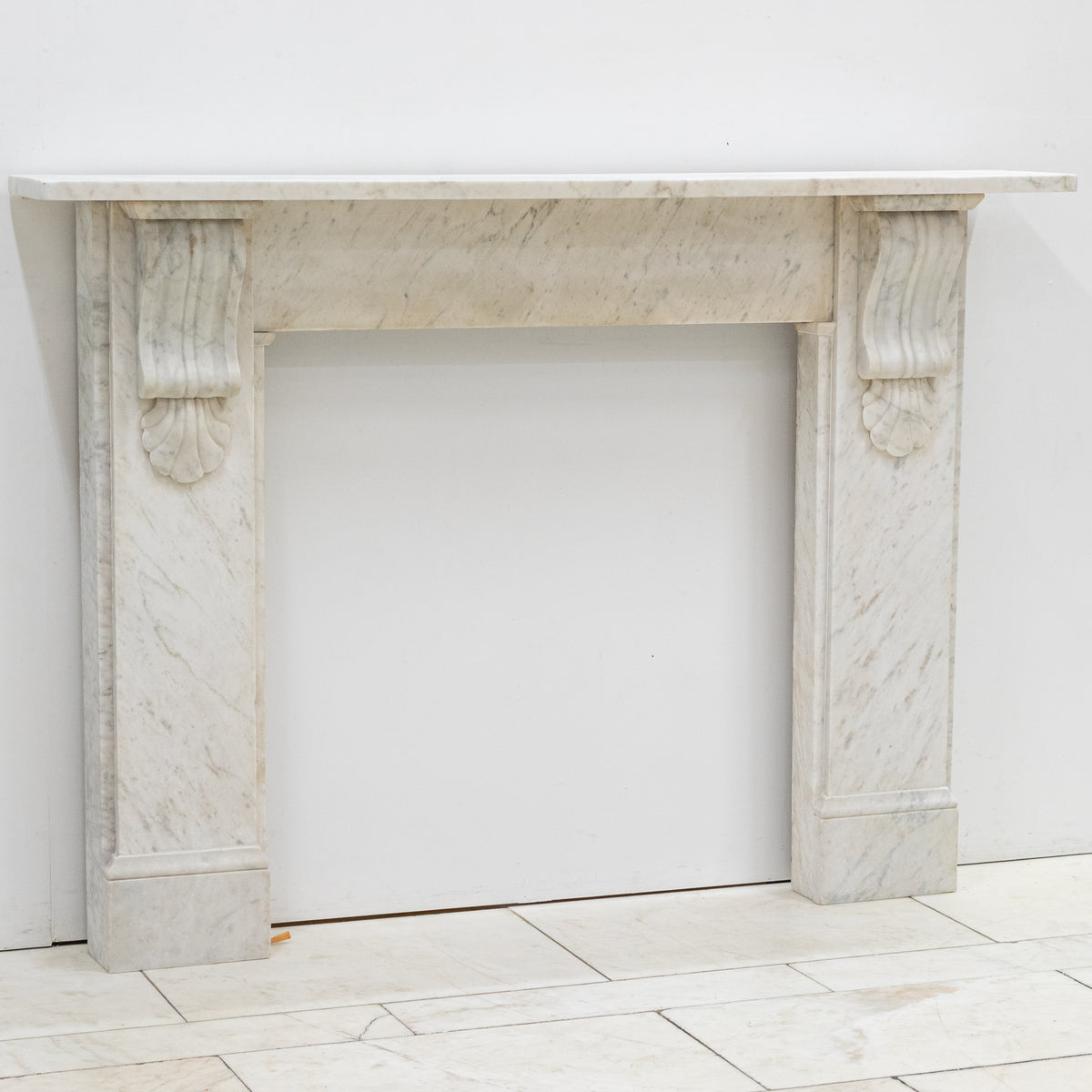 Antique Victorian Carrara Marble Fireplace Surround with Corbels