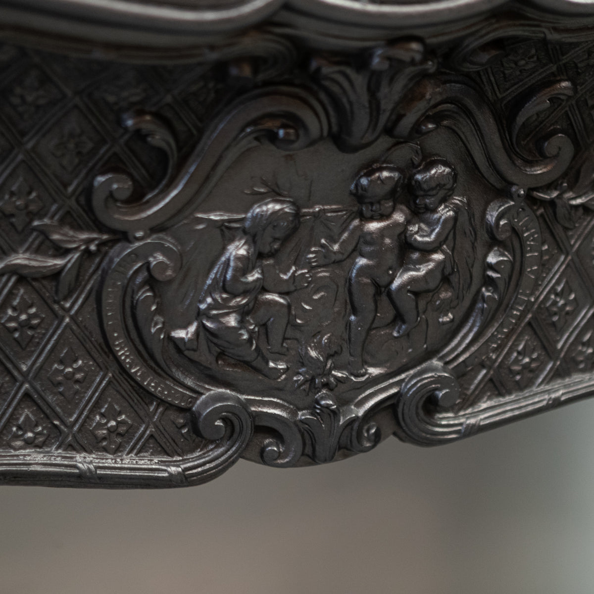 Rare Highly Ornate Antique Cast Iron Fireplace Surround | Pair Available