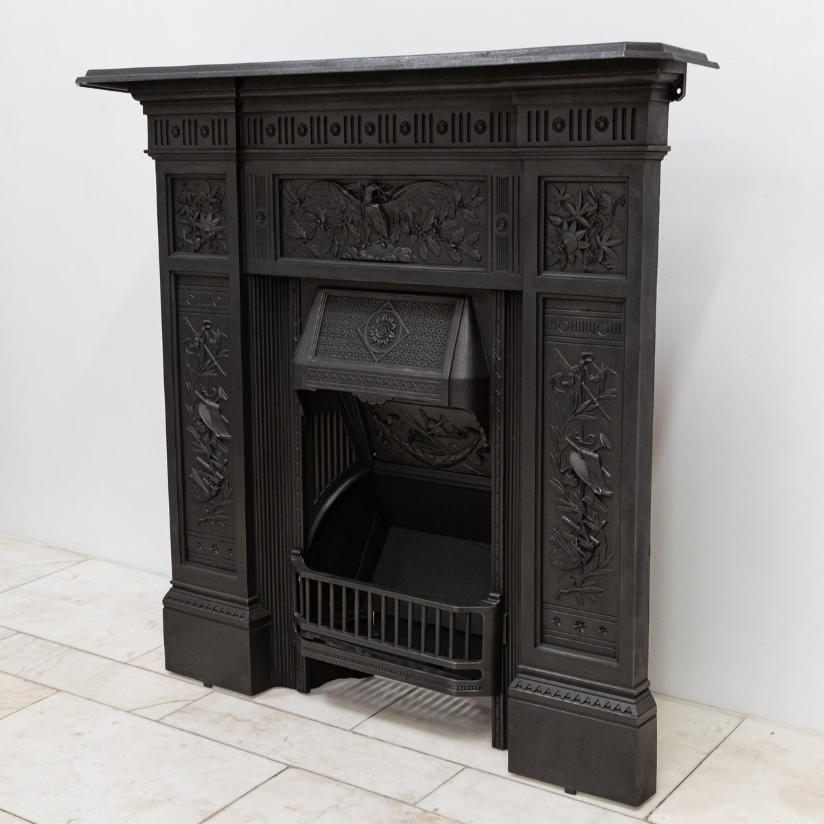 Antique Victorian Cast Iron Combination Fireplace with Eagle Motif