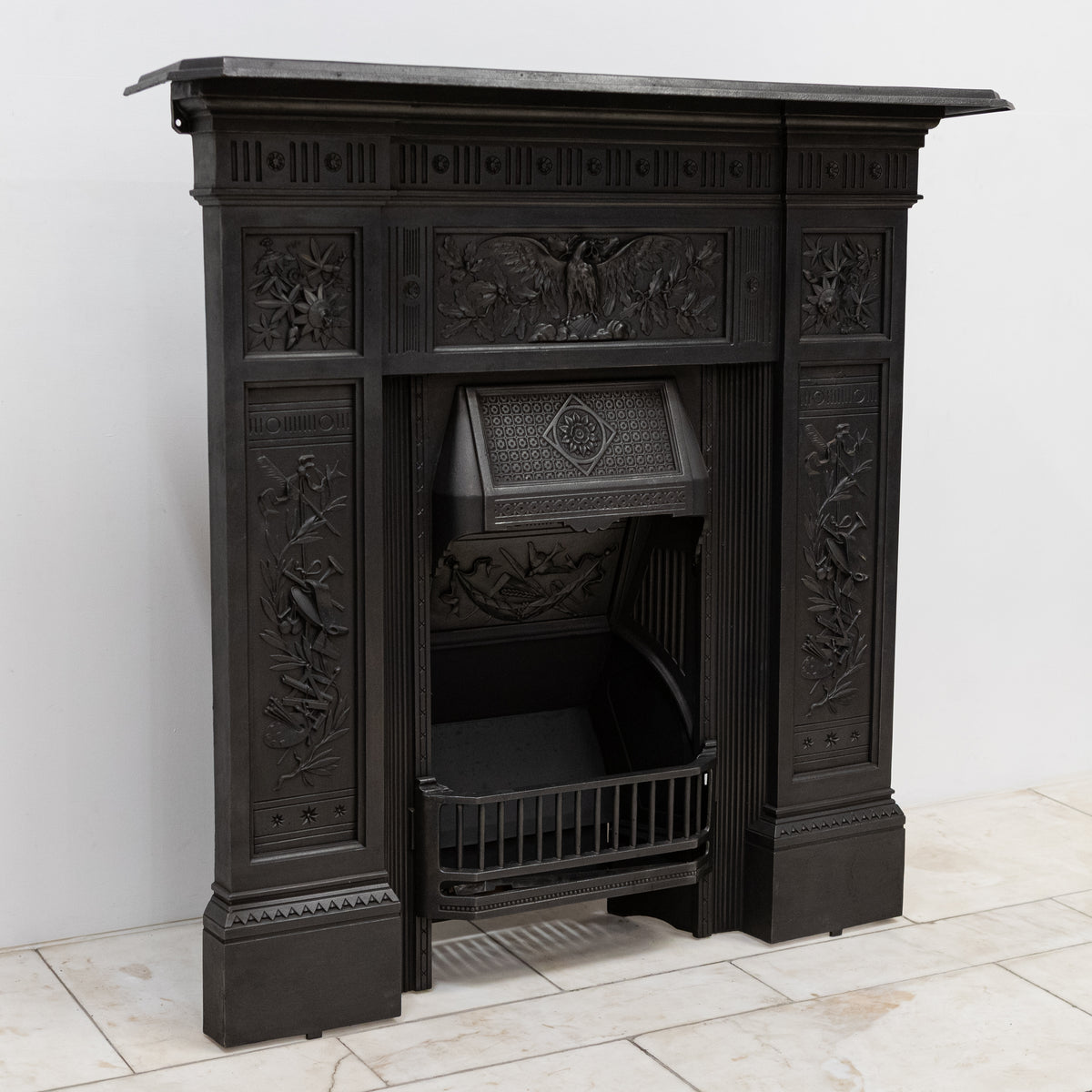 Antique Victorian Cast Iron Combination Fireplace with Eagle Motif