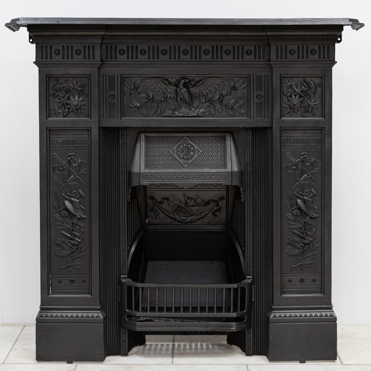 Antique Victorian Cast Iron Combination Fireplace with Eagle Motif