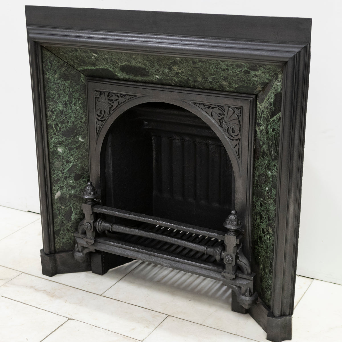 Antique Victorian Cast Iron Insert with Verde Antico Marble