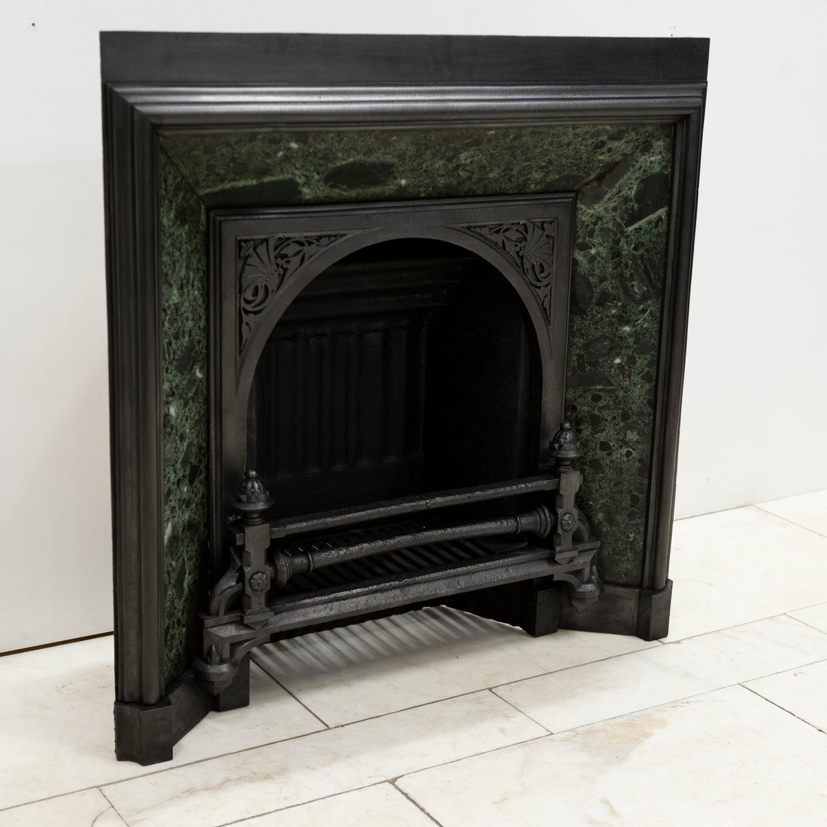 Antique Victorian Cast Iron Insert with Verde Antico Marble