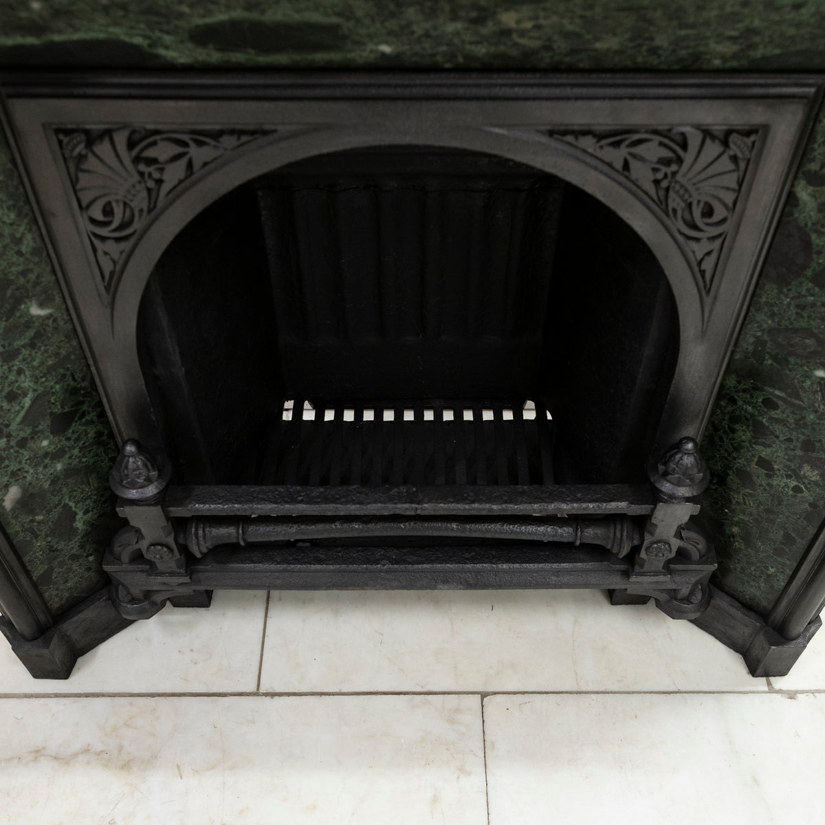 Antique Victorian Cast Iron Insert with Verde Antico Marble