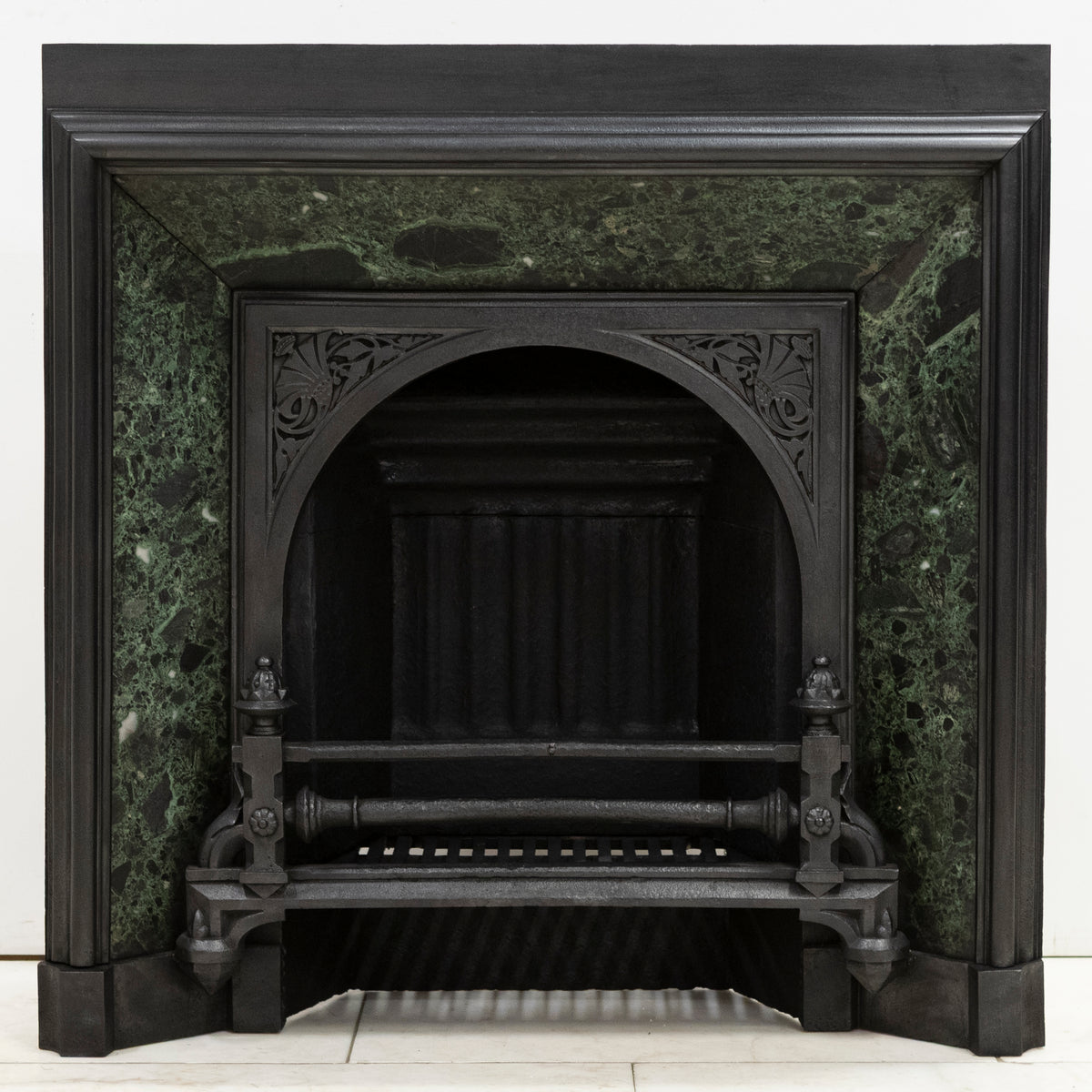 Antique Victorian Cast Iron Insert with Verde Antico Marble