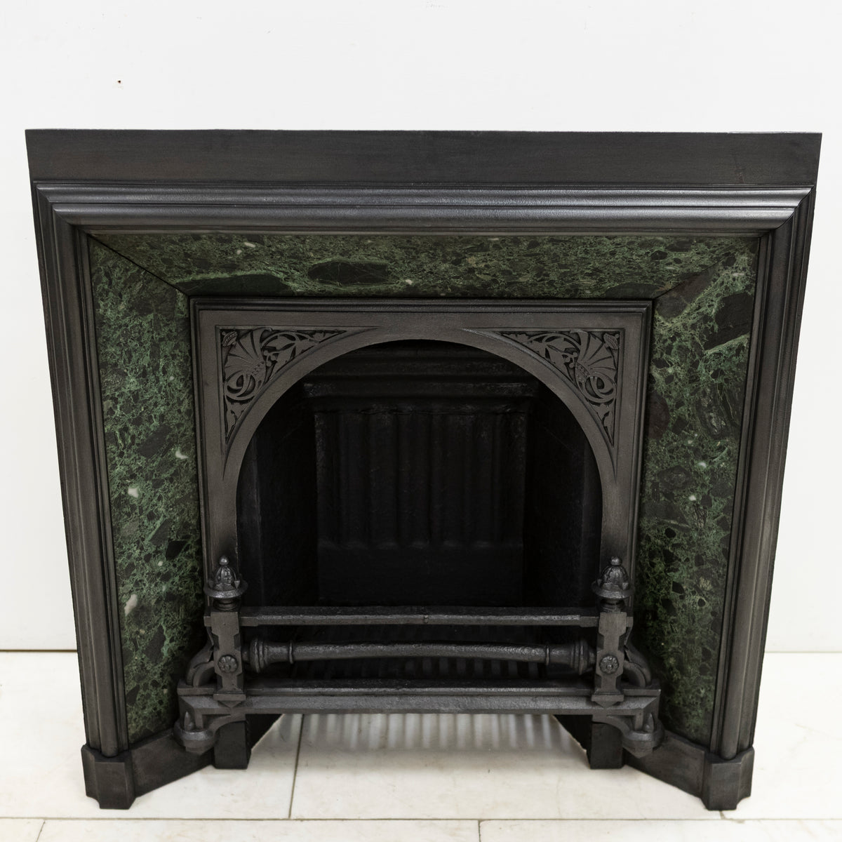 Antique Victorian Cast Iron Insert with Verde Antico Marble