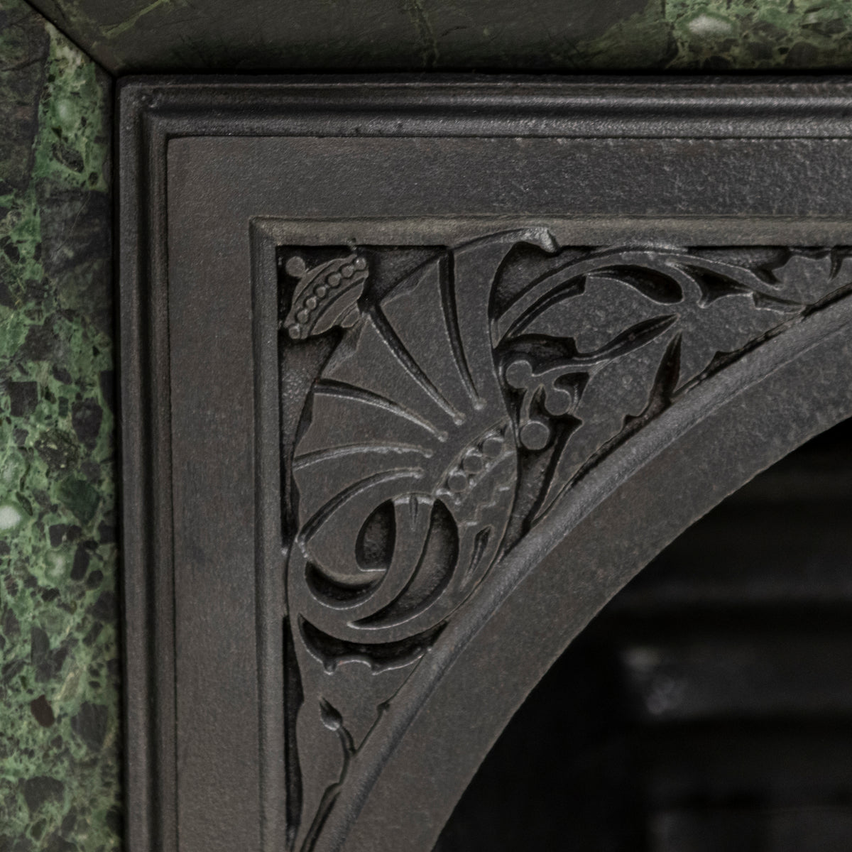 Antique Victorian Cast Iron Insert with Verde Antico Marble