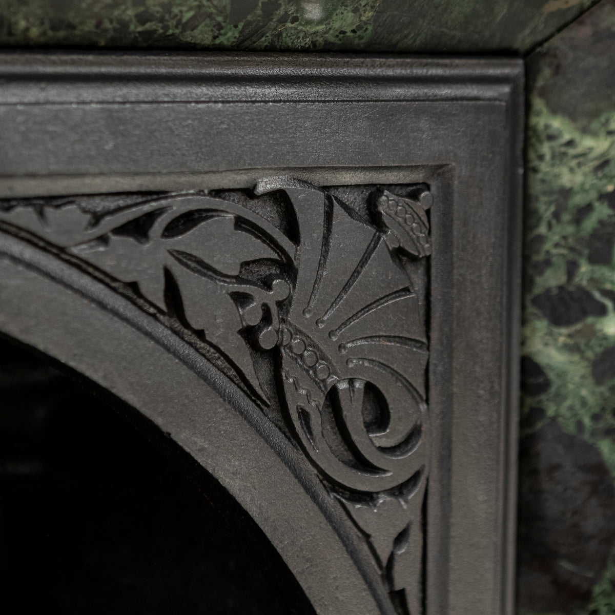 Antique Victorian Cast Iron Insert with Verde Antico Marble