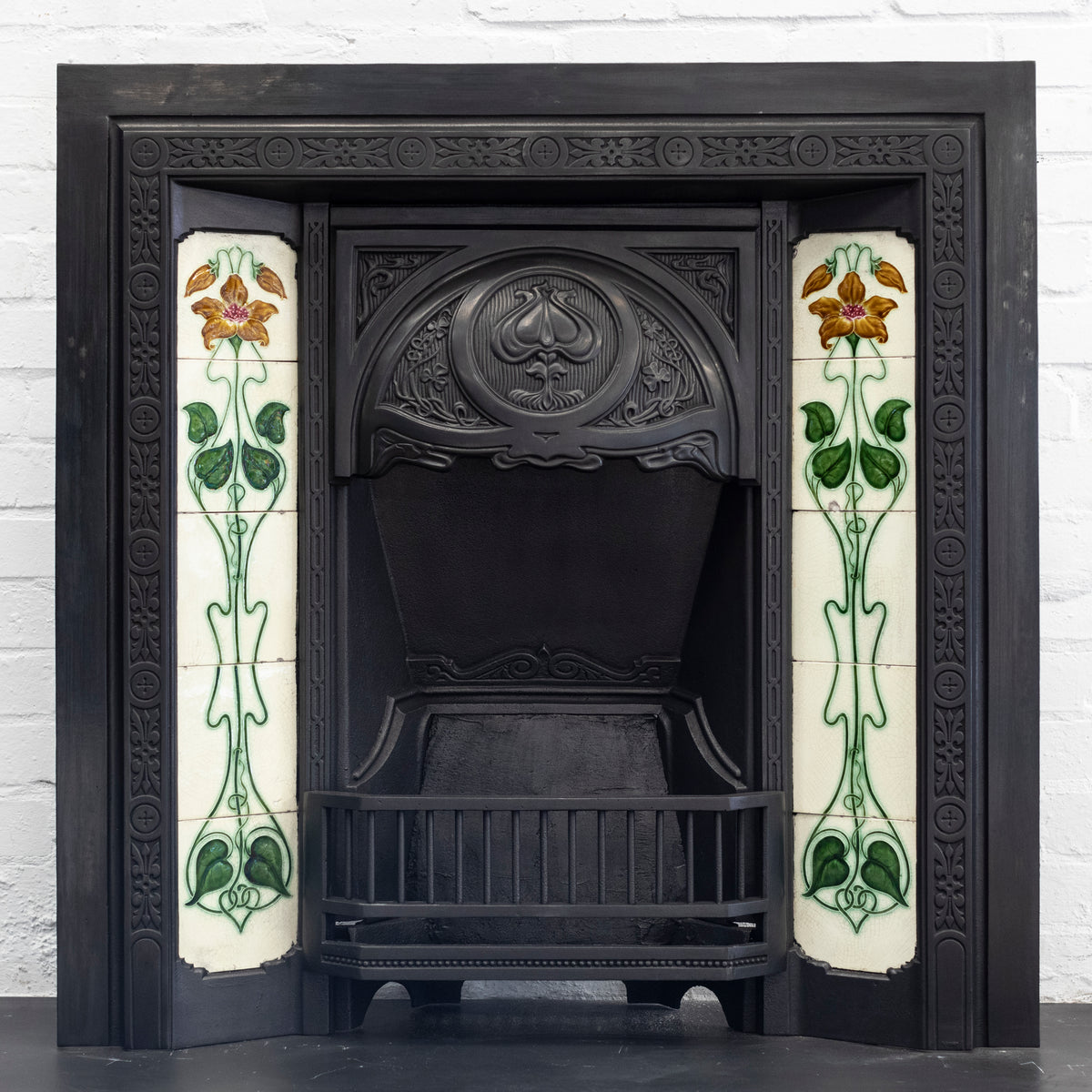 Antique Art Nouveau Cast Iron Fireplace Insert with Tiles | The Architectural Forum