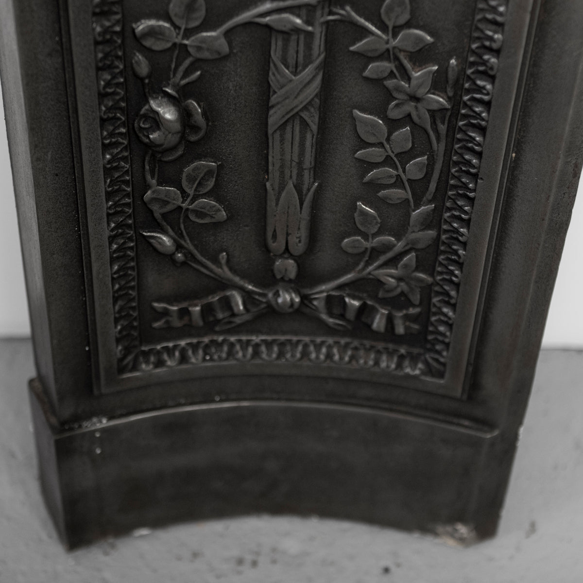 Antique Pair of Ornate Cast Iron Firelace Slips | Side Panel Cheeks | The Architectural Forum