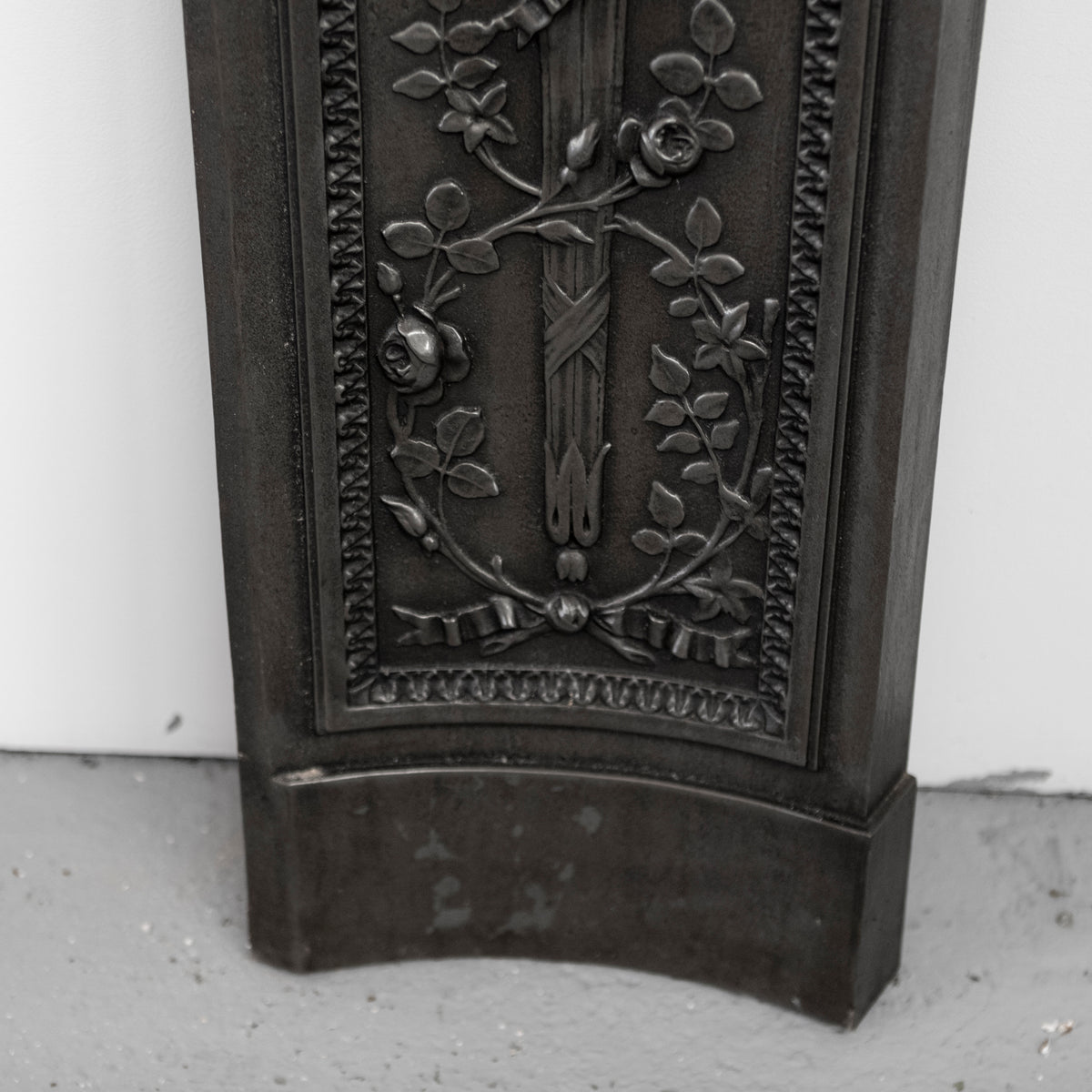 Antique Pair of Ornate Cast Iron Firelace Slips | Side Panel Cheeks | The Architectural Forum