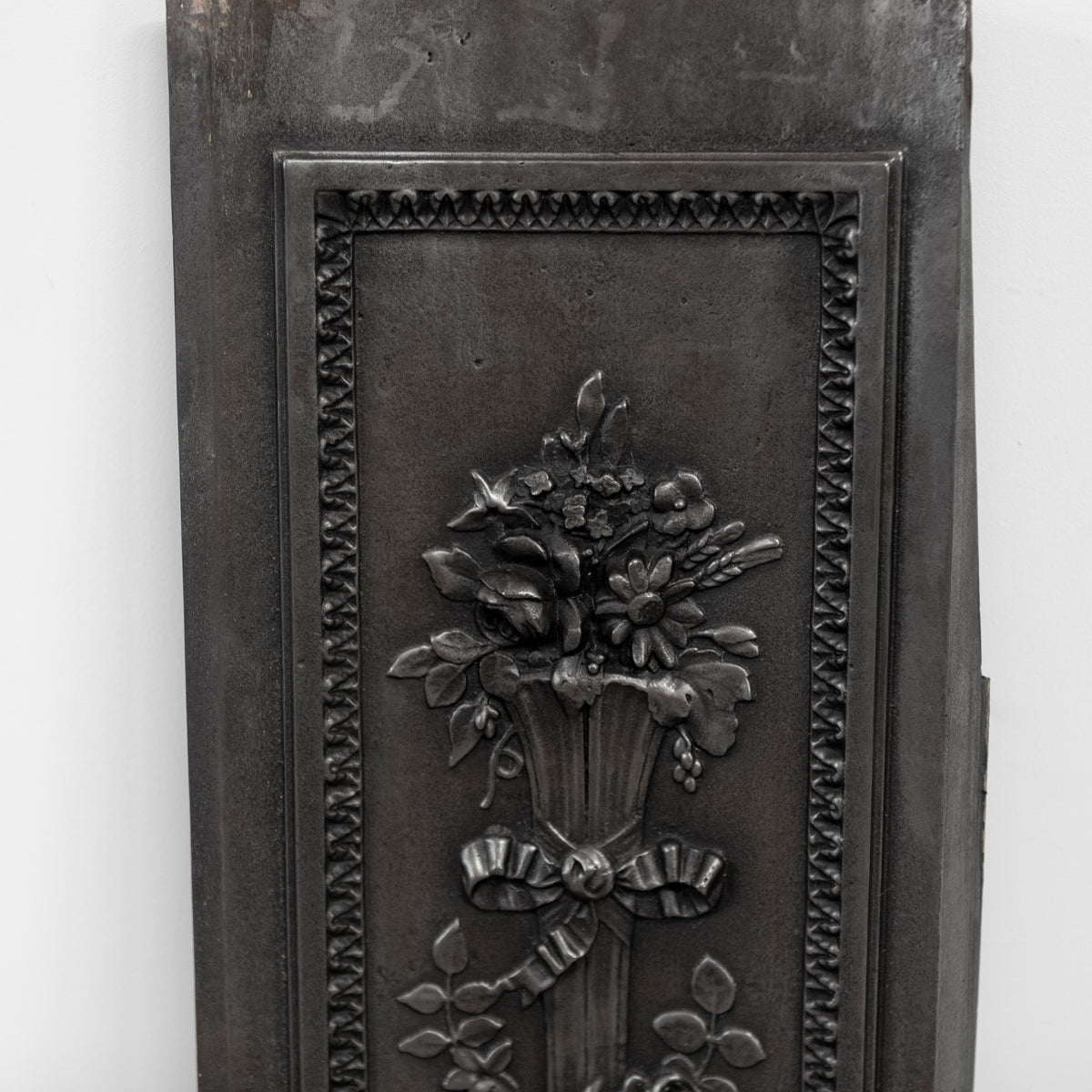 Antique Pair of Ornate Cast Iron Firelace Slips | Side Panel Cheeks | The Architectural Forum