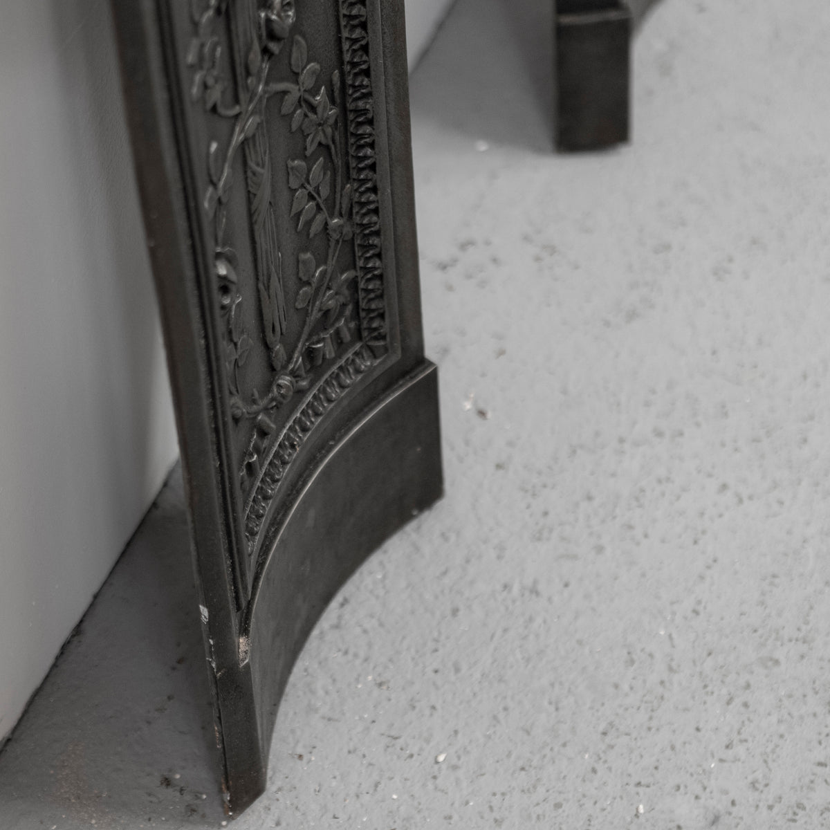 Antique Pair of Ornate Cast Iron Firelace Slips | Side Panel Cheeks | The Architectural Forum