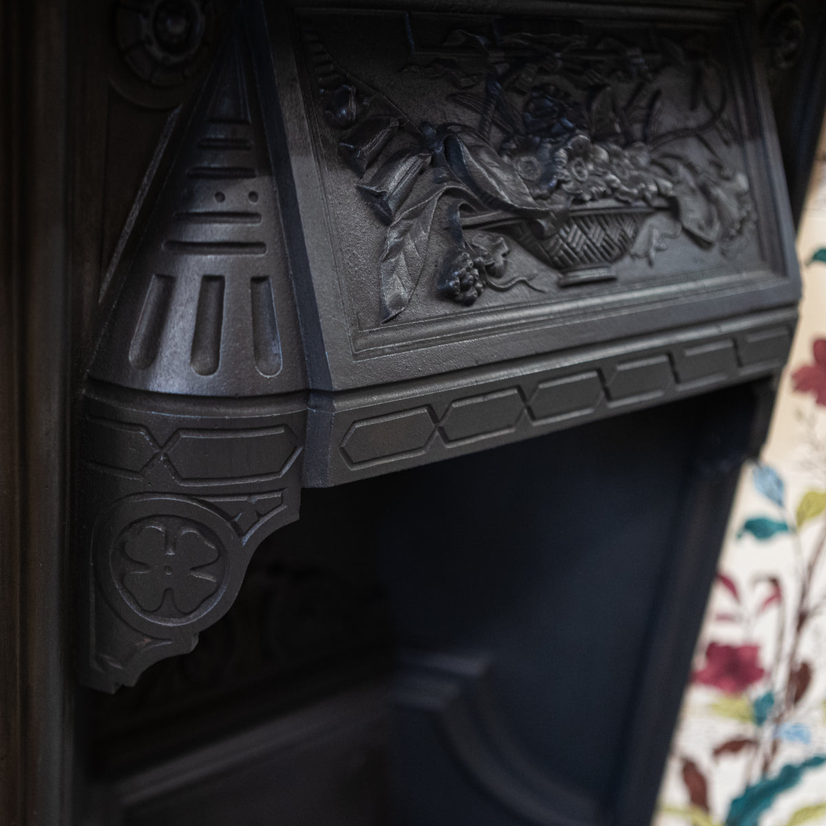 Antique Victorian Cast Iron Fireplace with Decorative Floral Tiles | The Architectural Forum