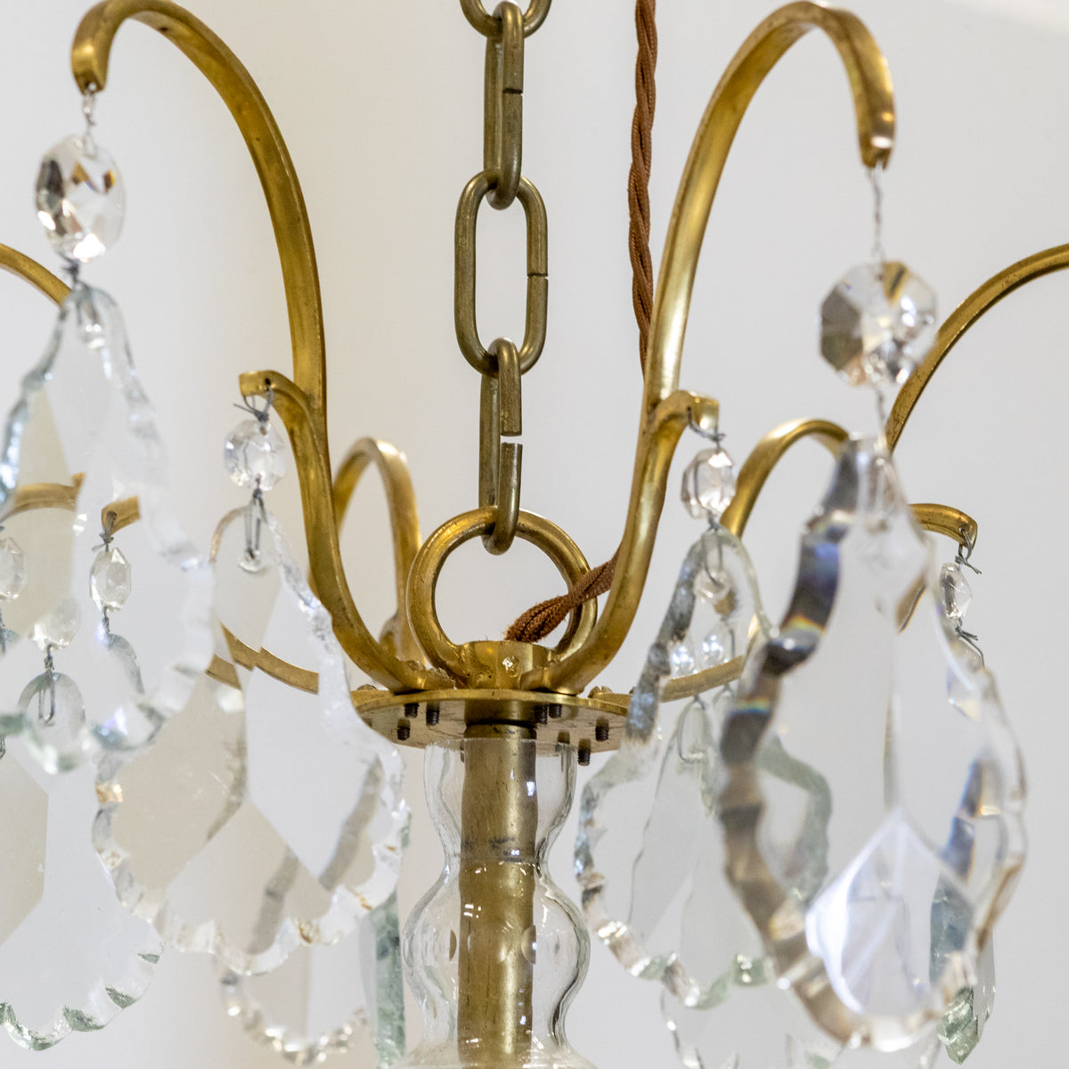 Early 20th Century Solid Brass & Crystal Chandelier