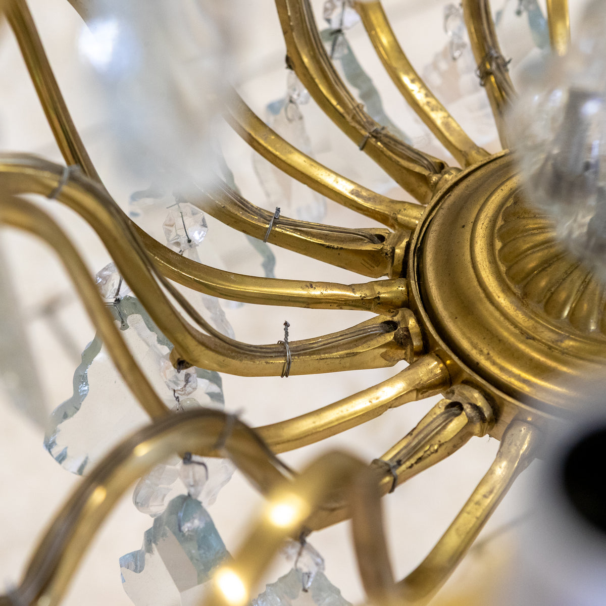 Early 20th Century Solid Brass & Crystal Chandelier