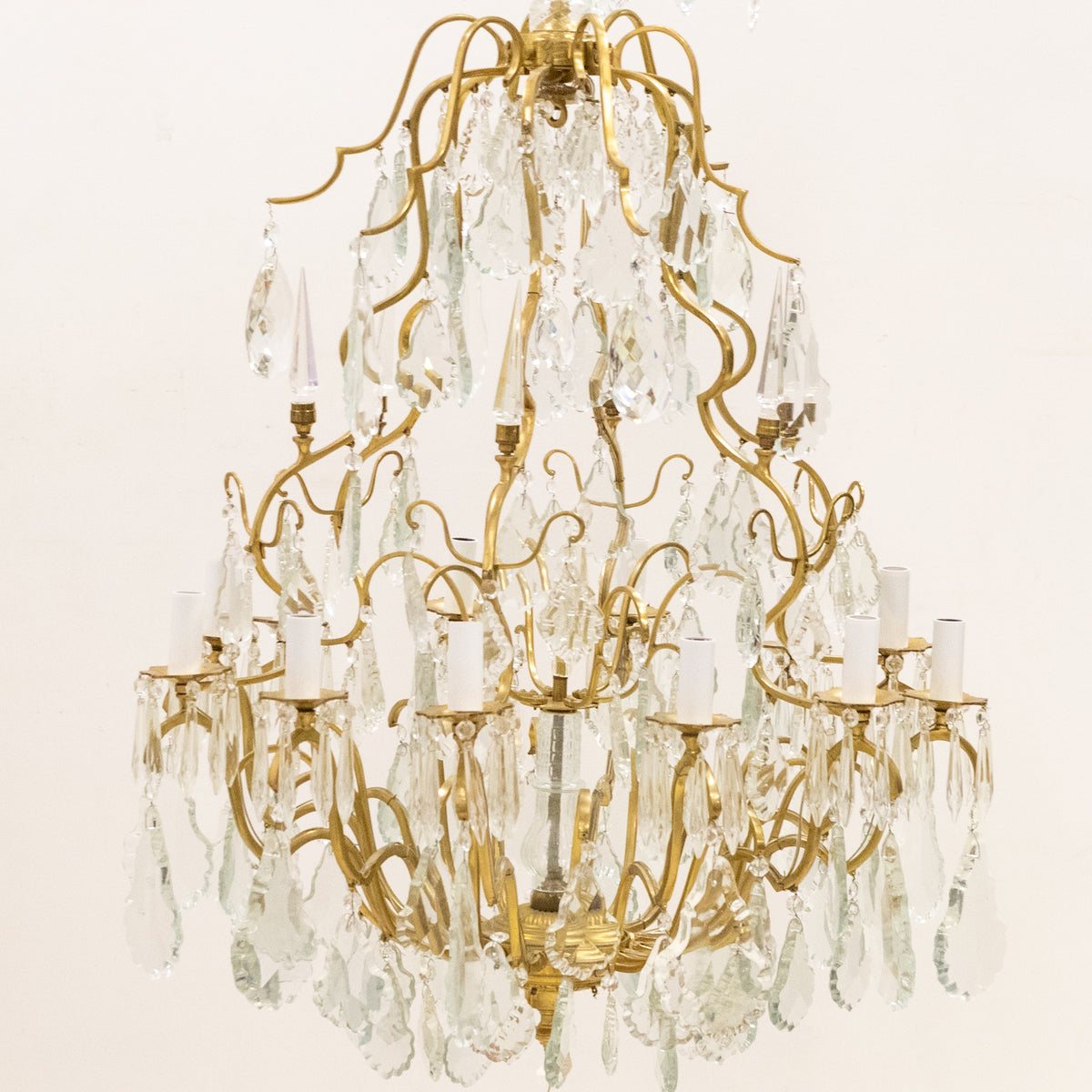 Early 20th Century Solid Brass & Crystal Chandelier
