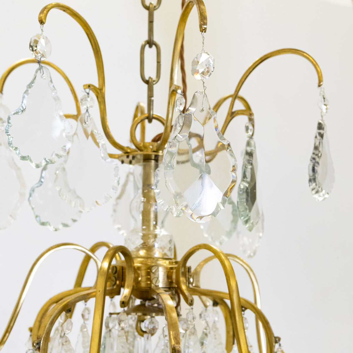 Early 20th Century Solid Brass & Crystal Chandelier
