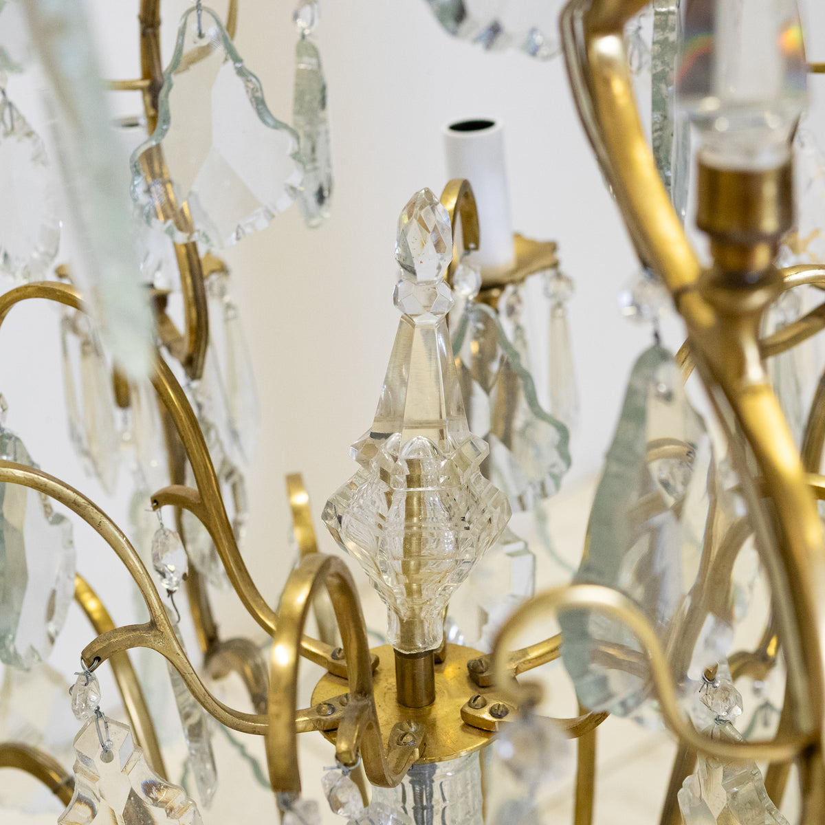 Early 20th Century Solid Brass & Crystal Chandelier