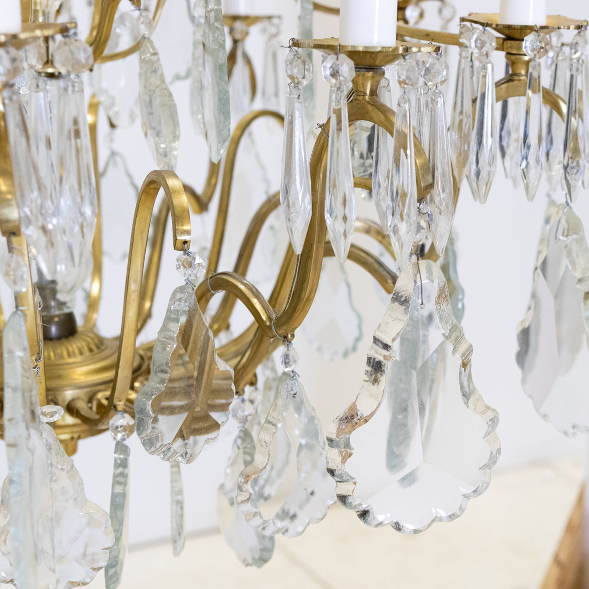 Early 20th Century Solid Brass & Crystal Chandelier