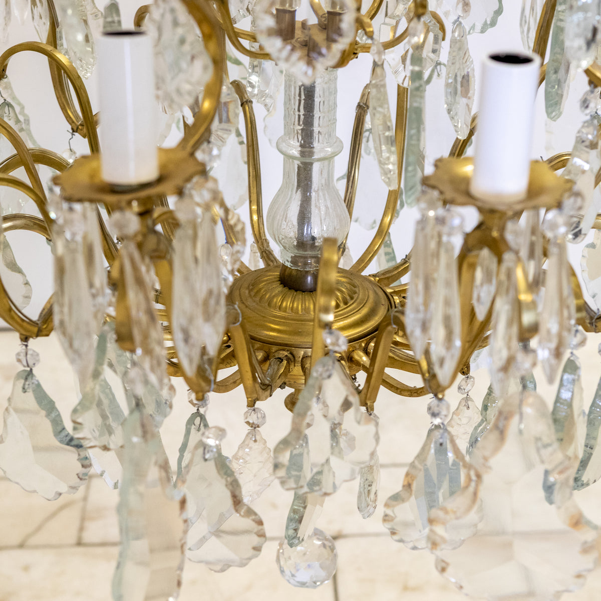Early 20th Century Solid Brass & Crystal Chandelier
