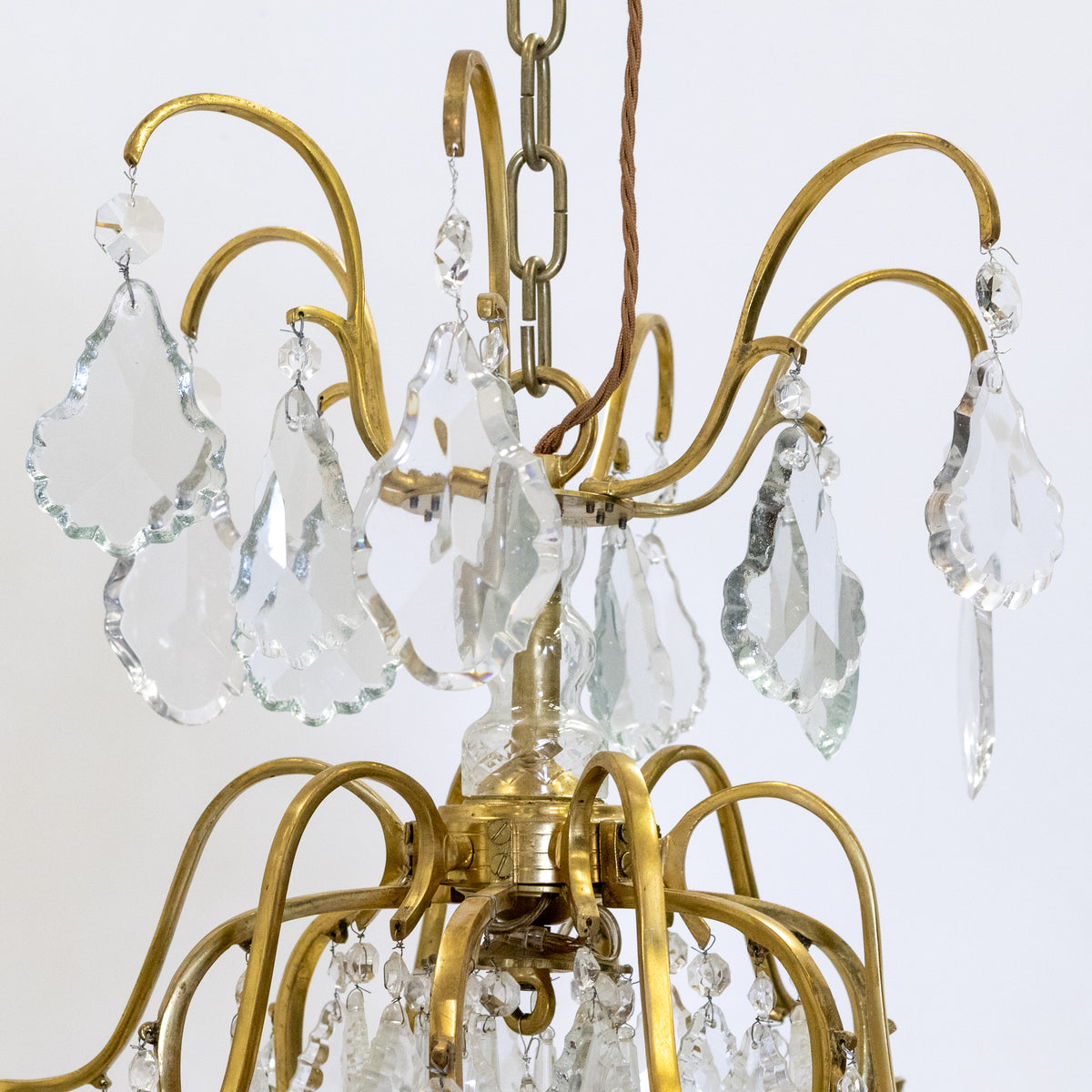 Early 20th Century Solid Brass & Crystal Chandelier