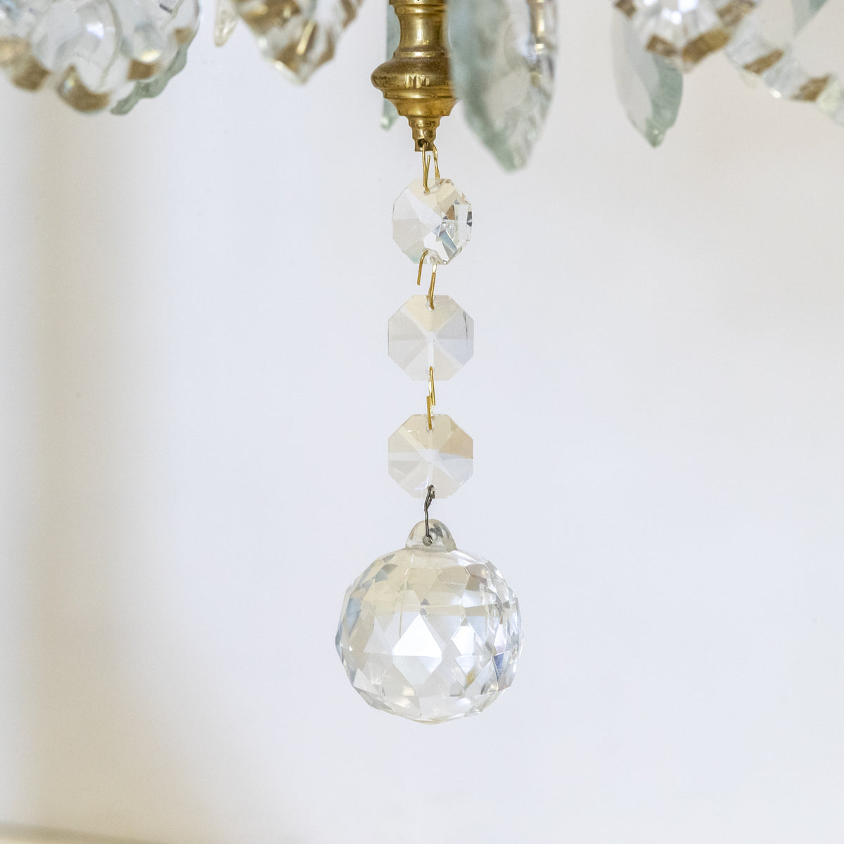 Early 20th Century Solid Brass & Crystal Chandelier