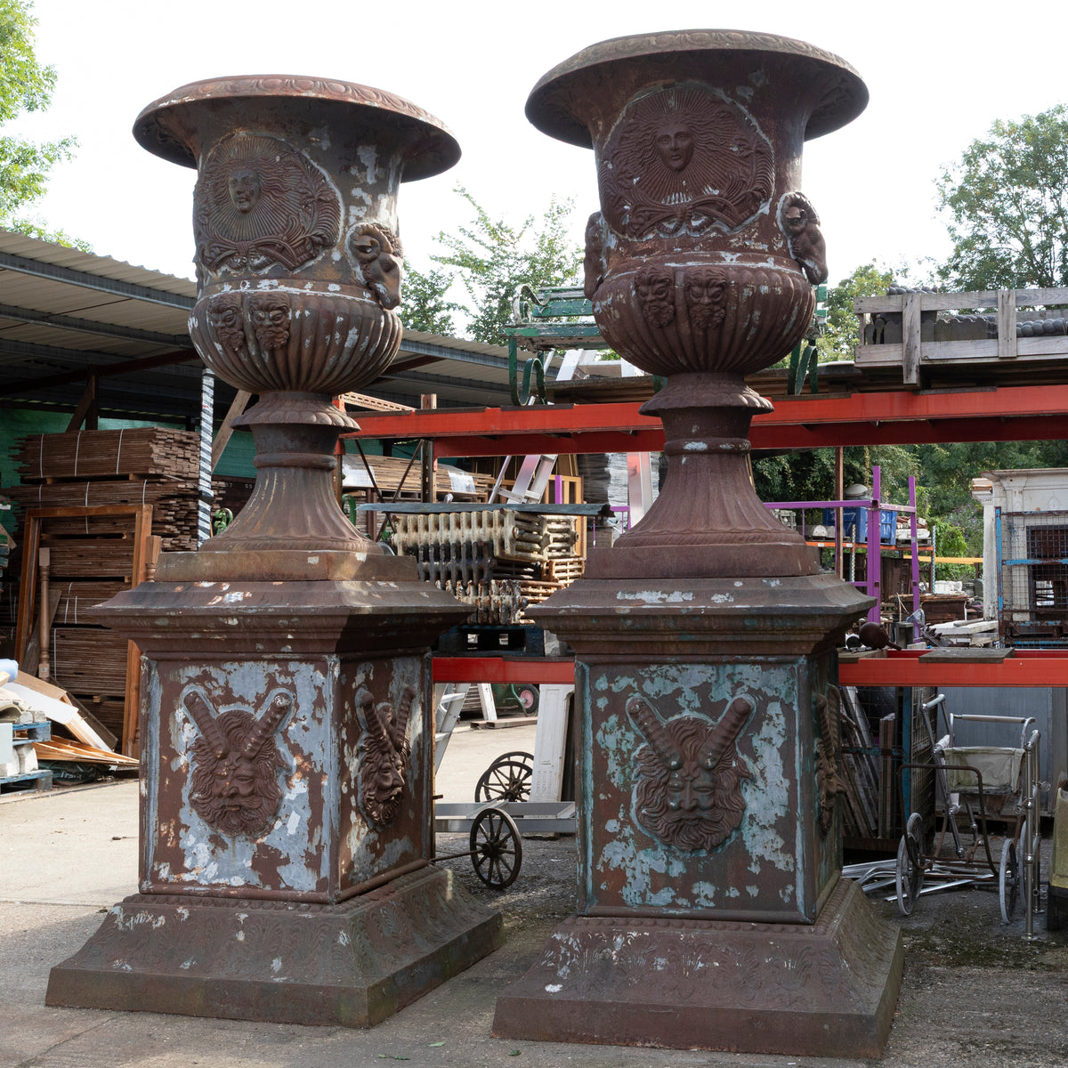 Pair of Monumental Cast Iron Urns on Plinths | The Architectural Forum