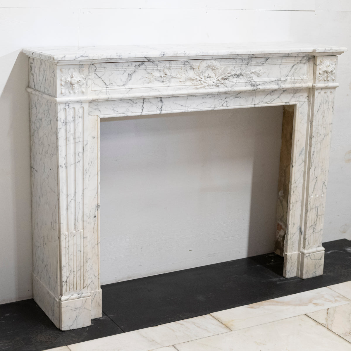 Antique Louis XVI Style Italian Marble Fireplace in Carrara Marble | The Architectural Forum