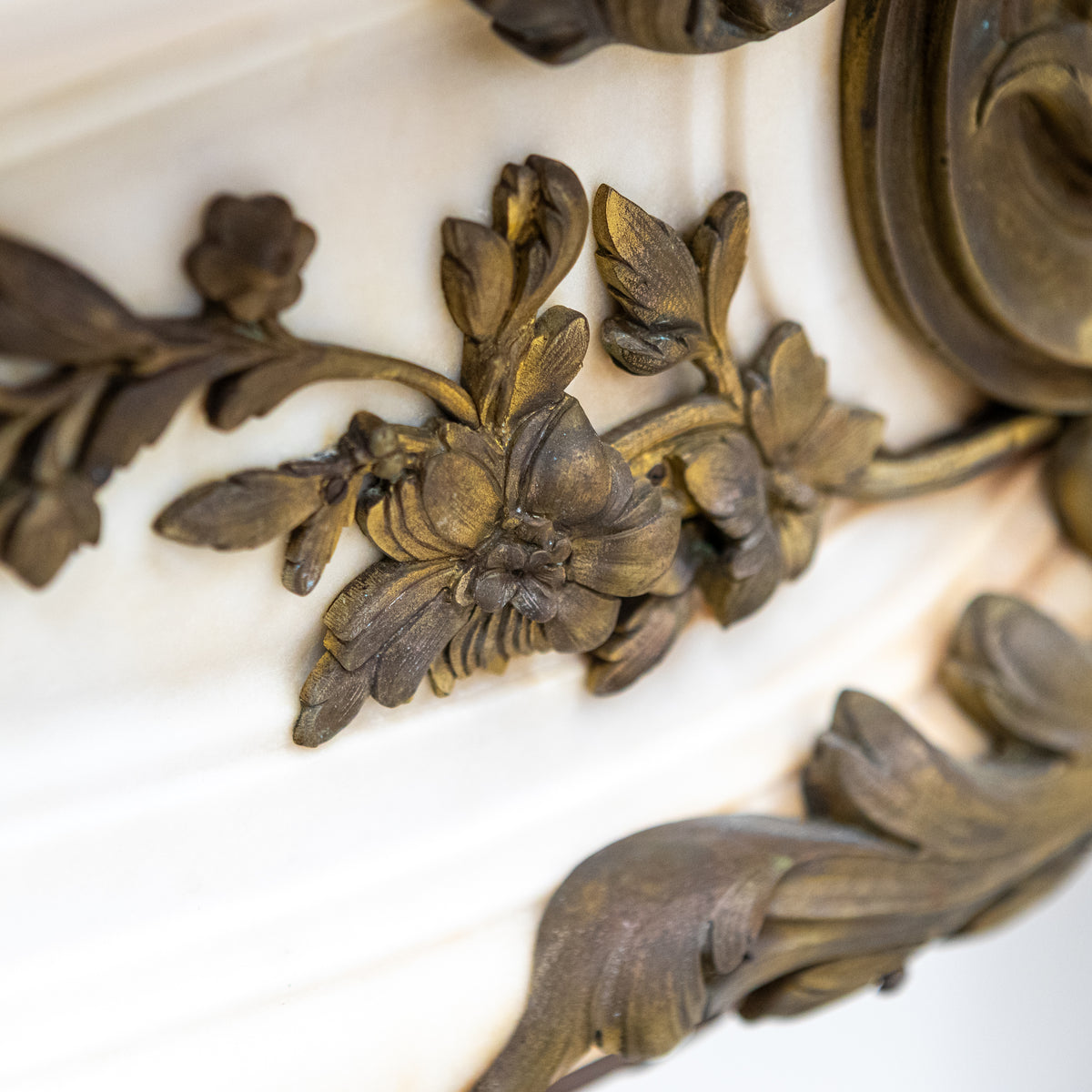 Antique French Louis XV Style Statuary Marble Fireplace with Brass Mounts | The Architectural Forum
